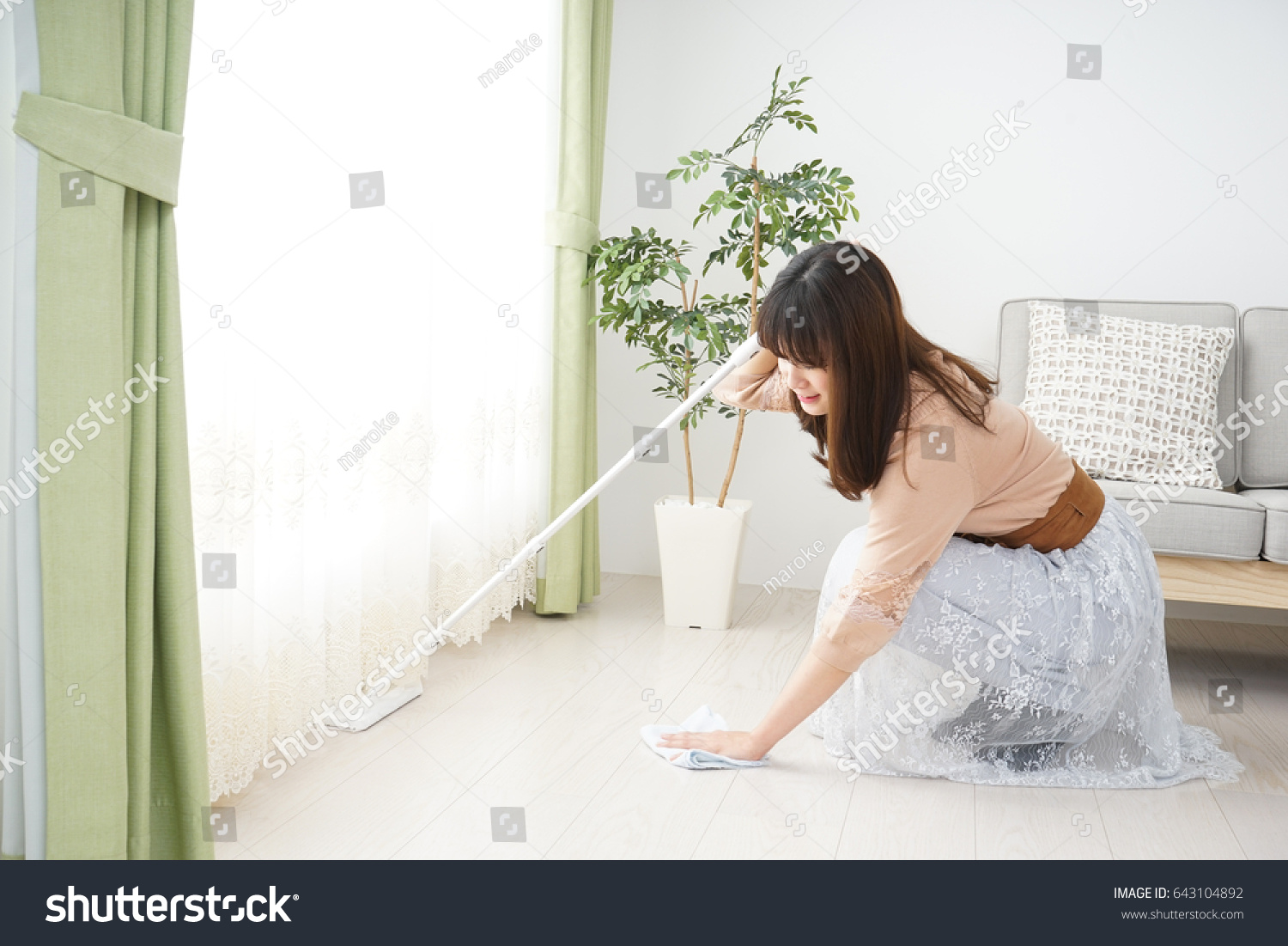 Young woman doing the housework and the cleaning