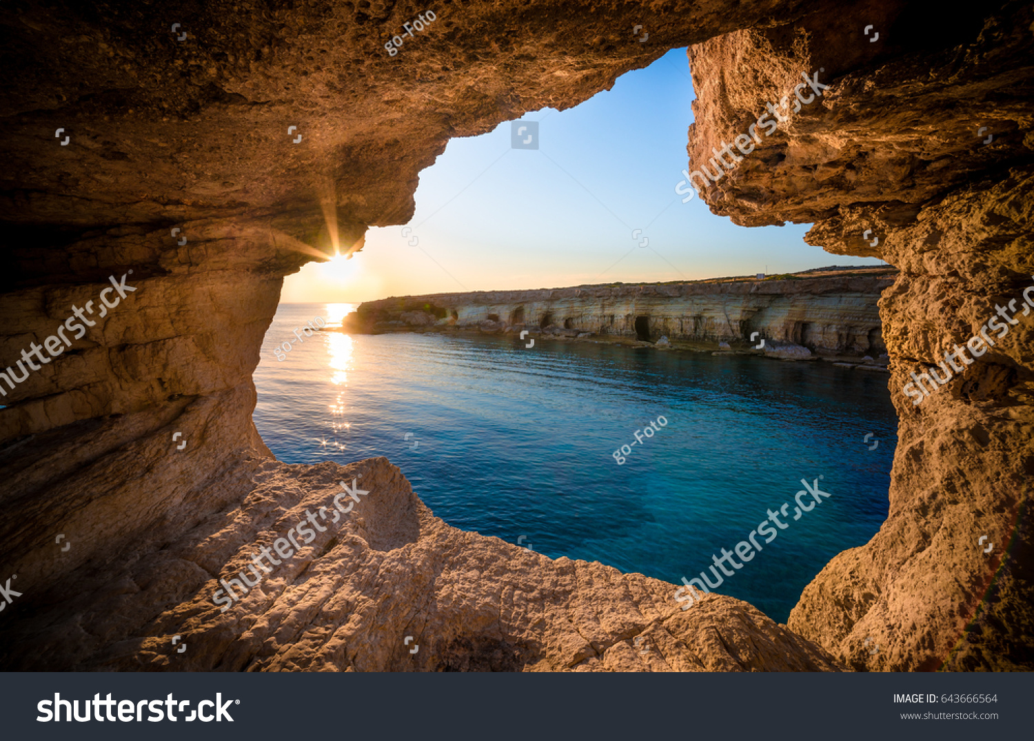 Sunset at sea caves near Ayia Napa  Cyprus  Europe