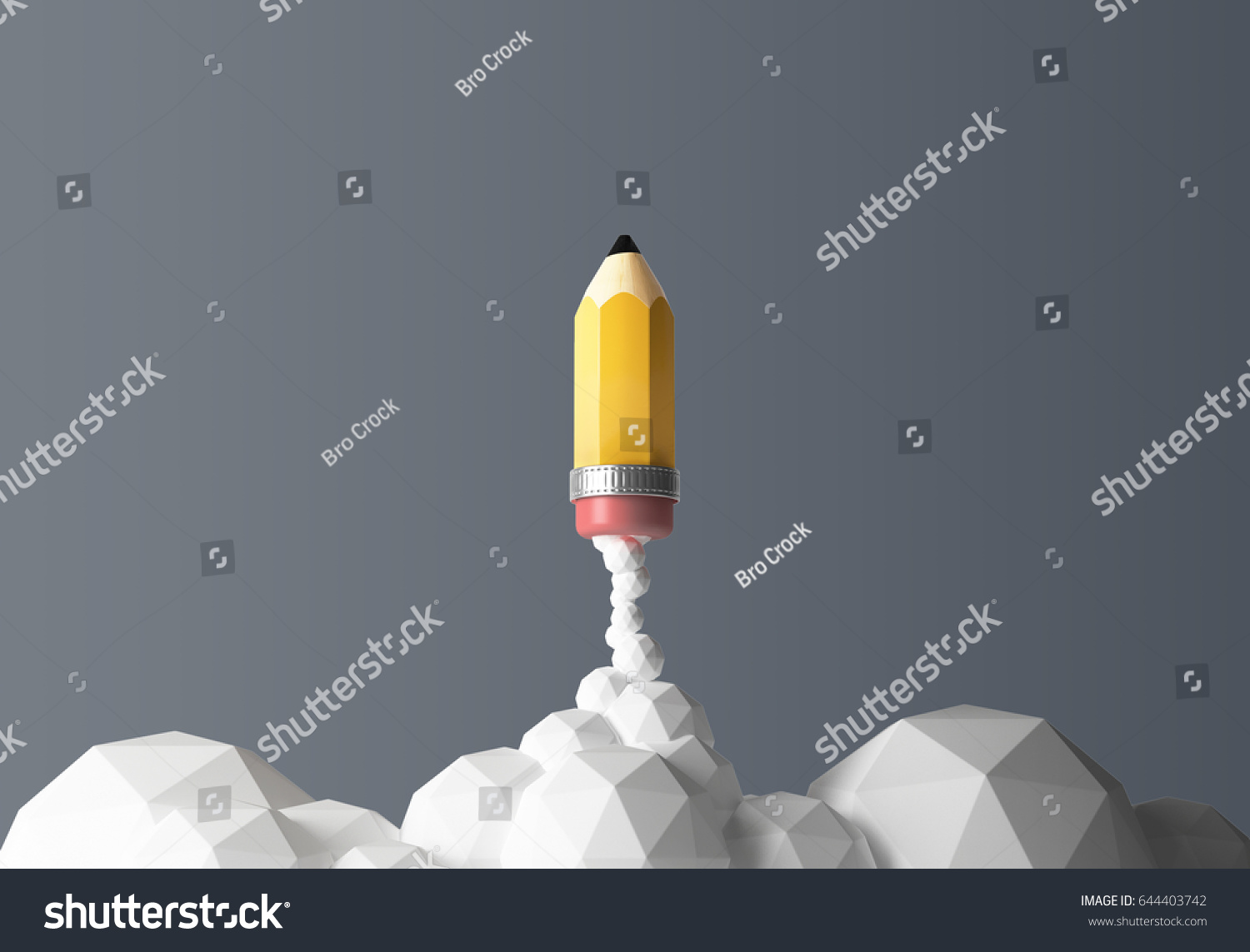 Pencil rocket concept. 3D rendering
