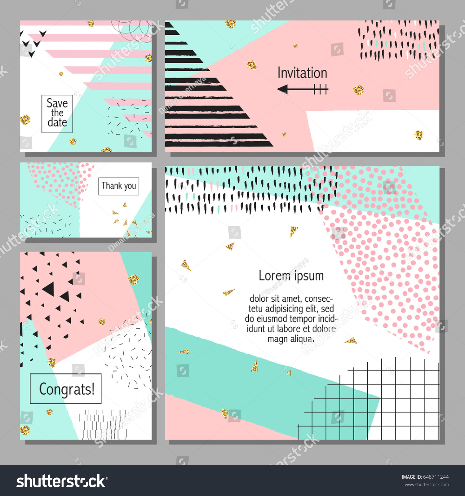 Set of artistic colorful universal cards. Design for poster  card  invitation. Vector illustration