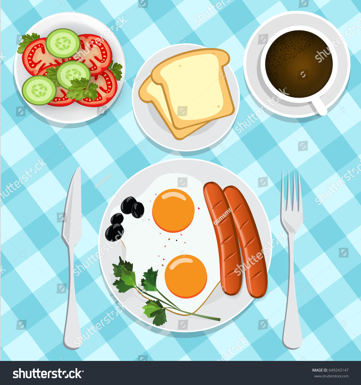 delicious breakfast meal vector blue background