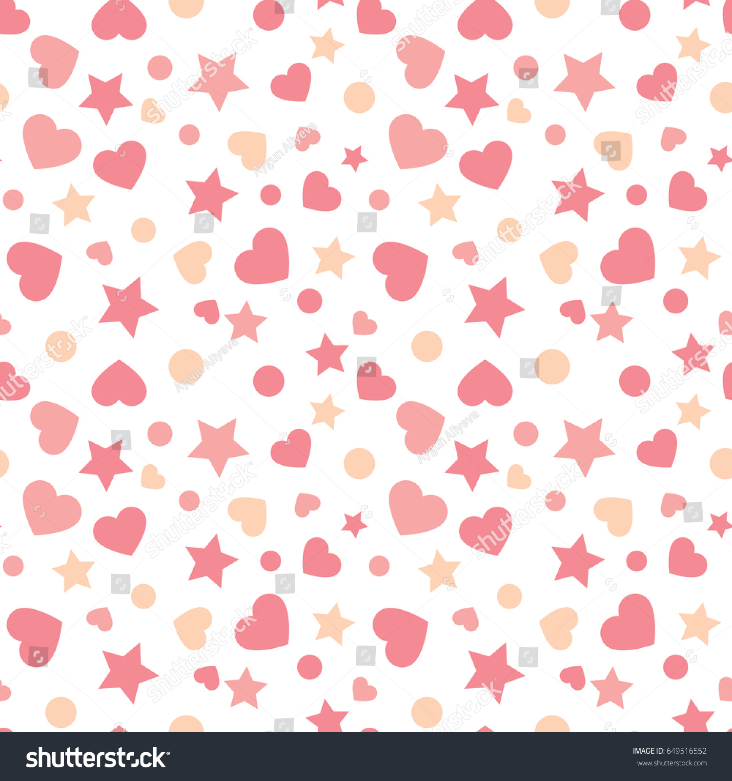 Seamless pattern with heart   dot and star. Vector repeating texture.