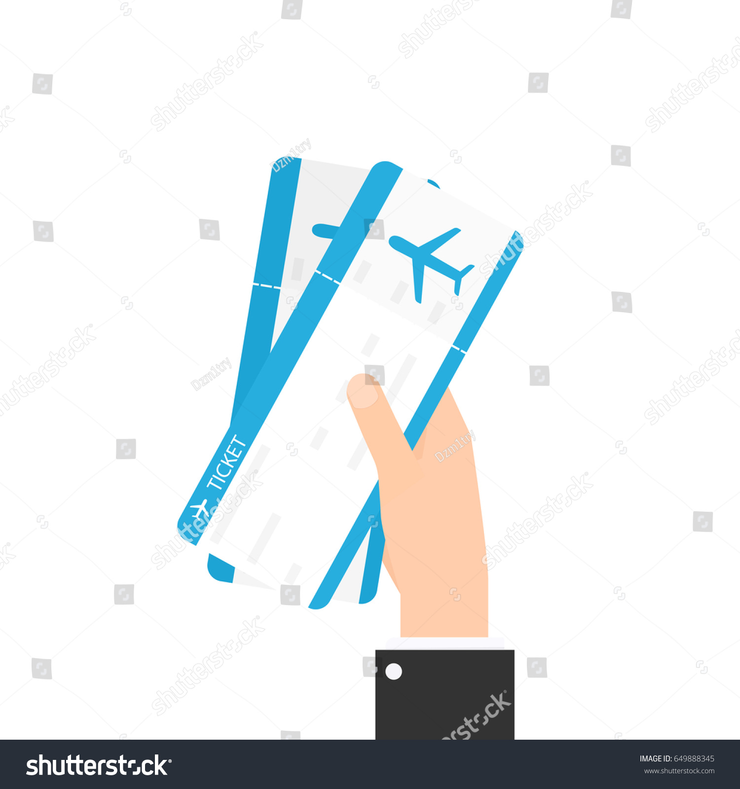 Hand holding two air tickets. Vector illustration isolated on white background