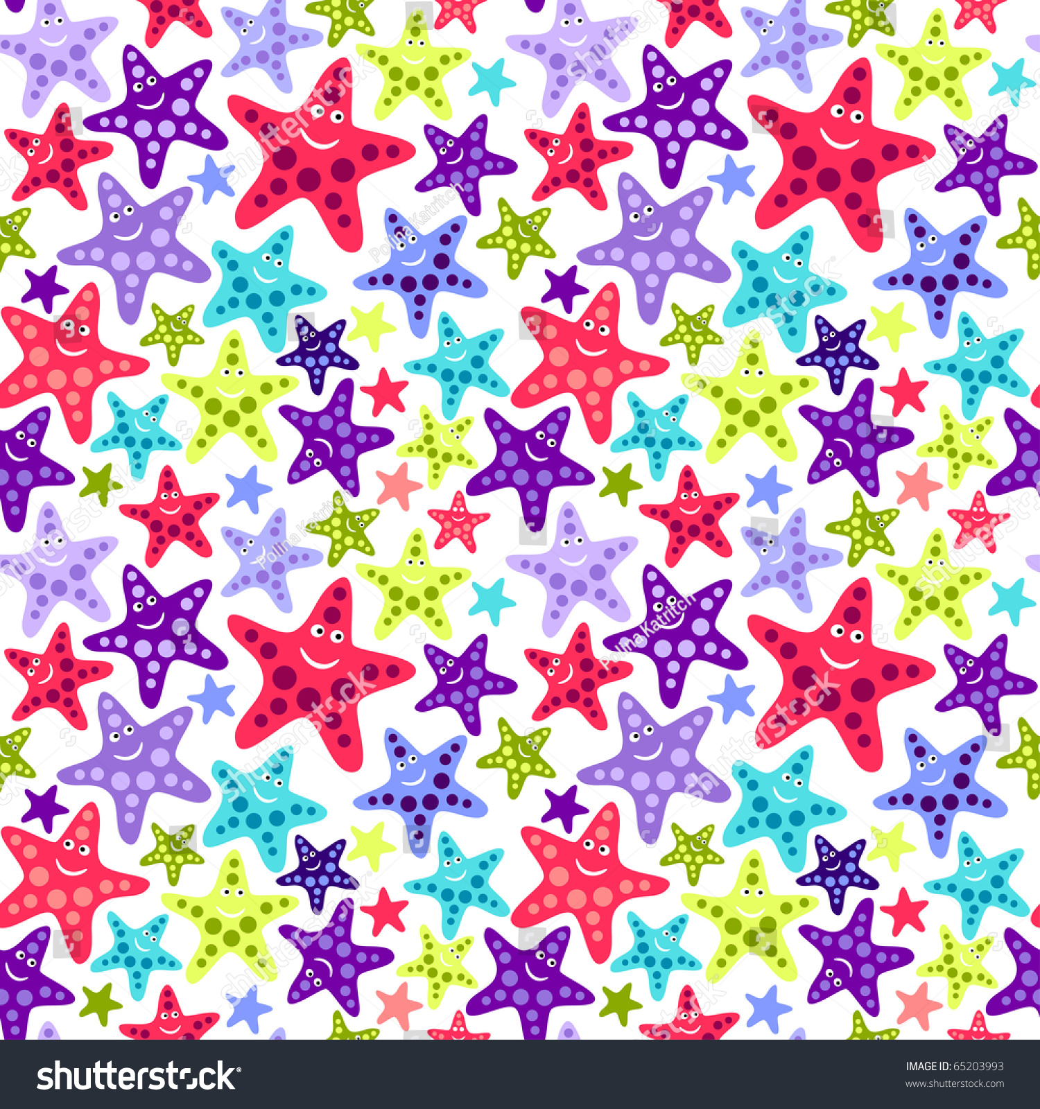 Seamless pattern with funny starfishes
