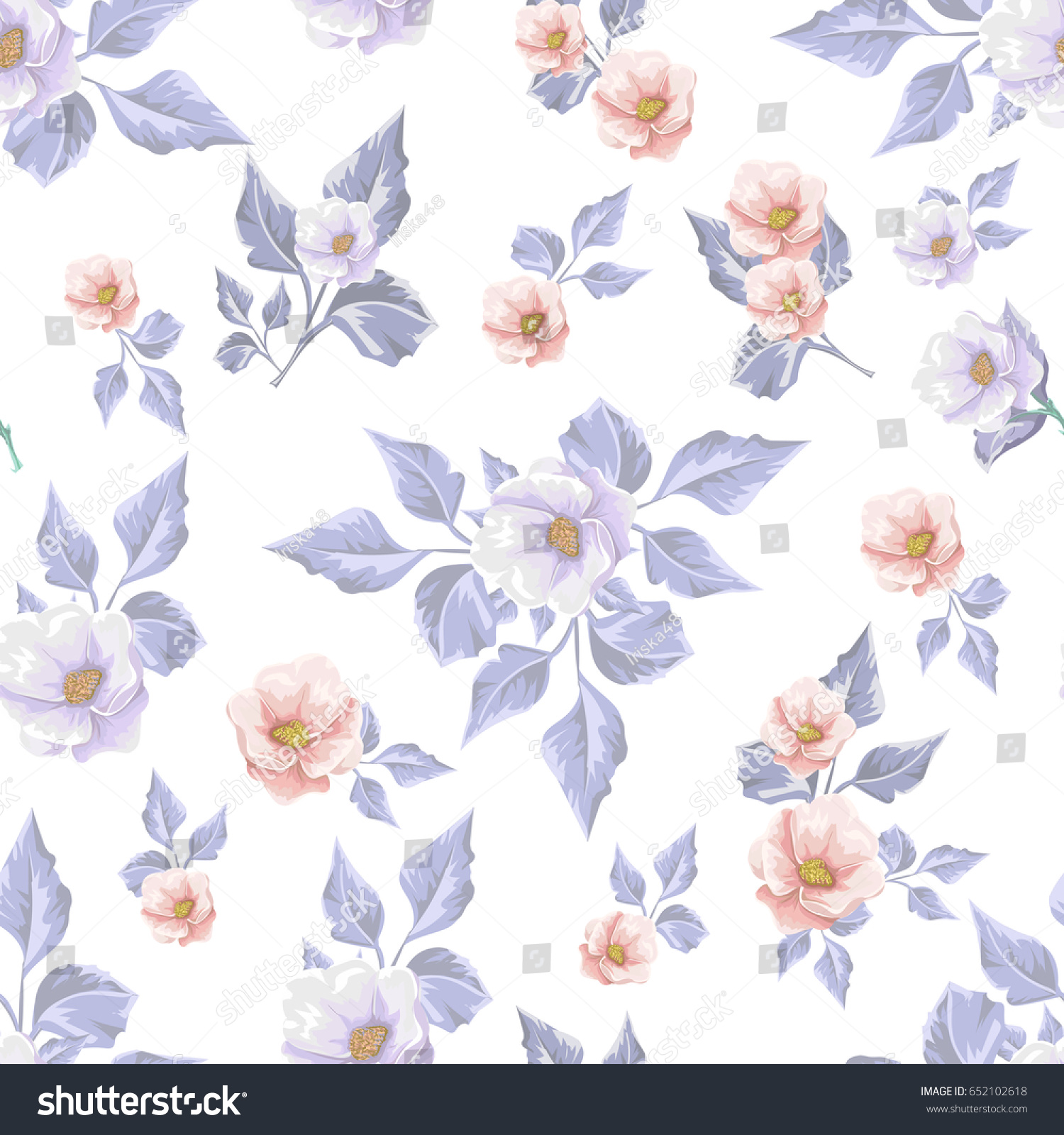 Floral seamless pattern with soft blue bouquets of flowers. Vector hand ...