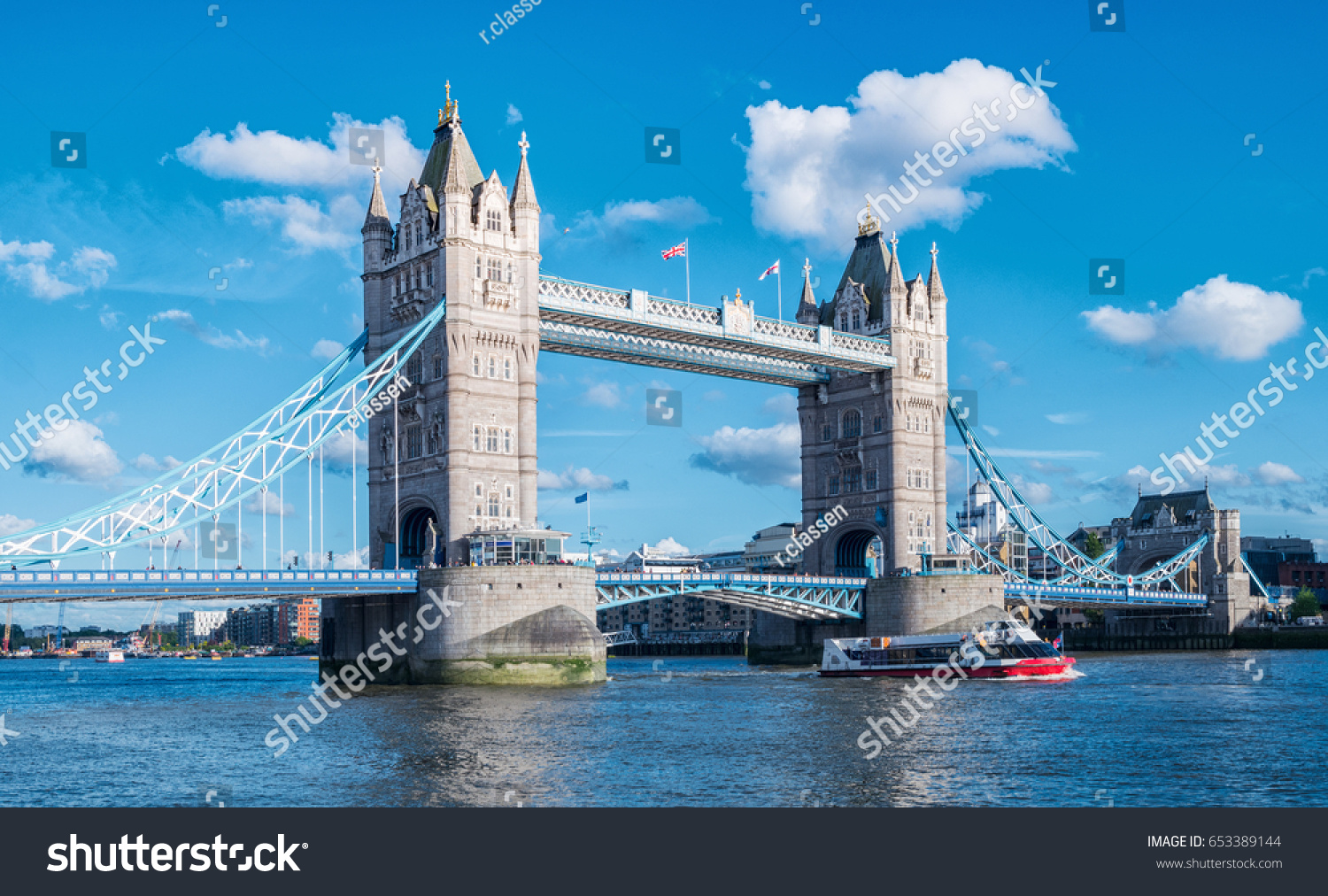 Tower Bridge with blue sky in London  UK