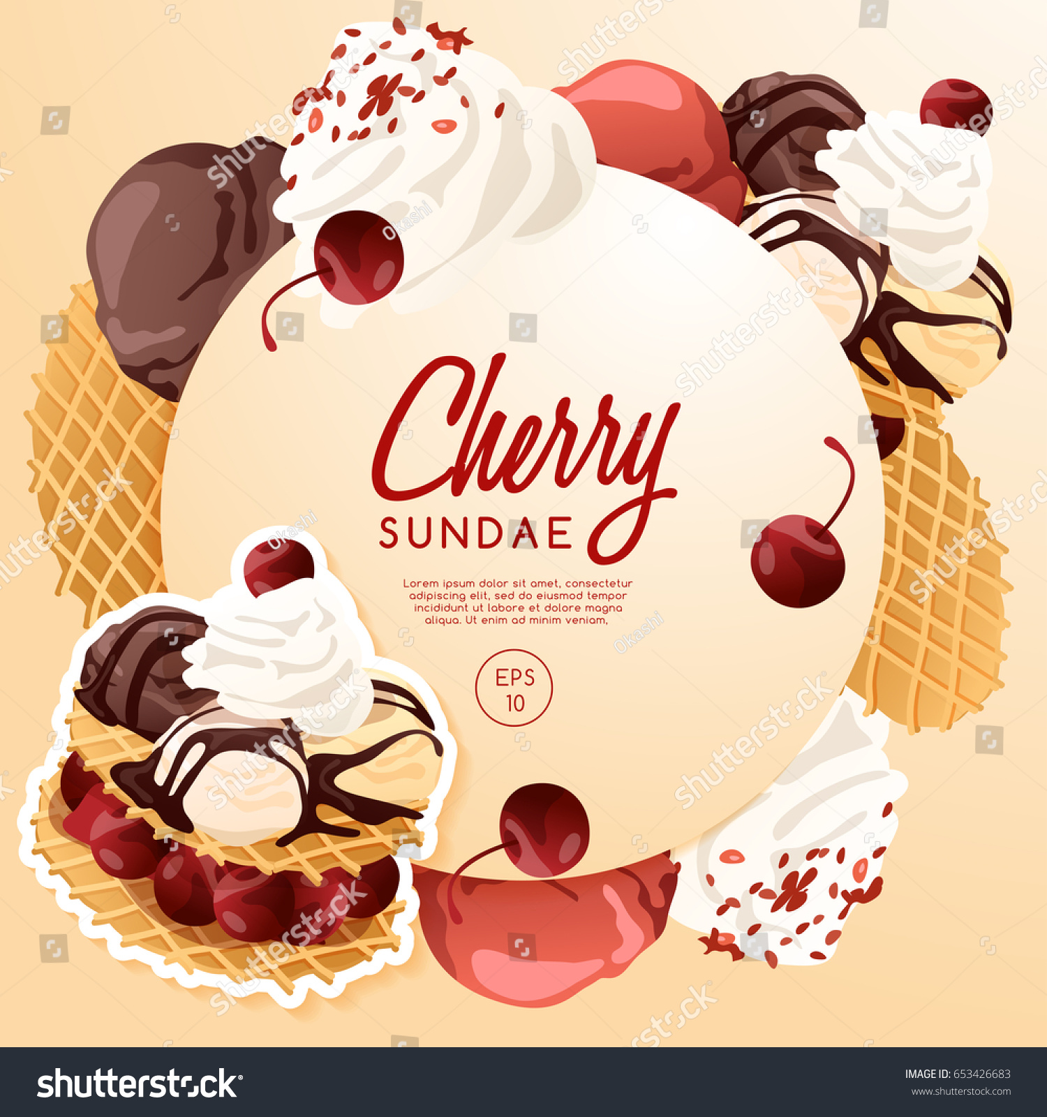 Ice Cream Sundae Set : Cherry Sundae : Vector Illustration