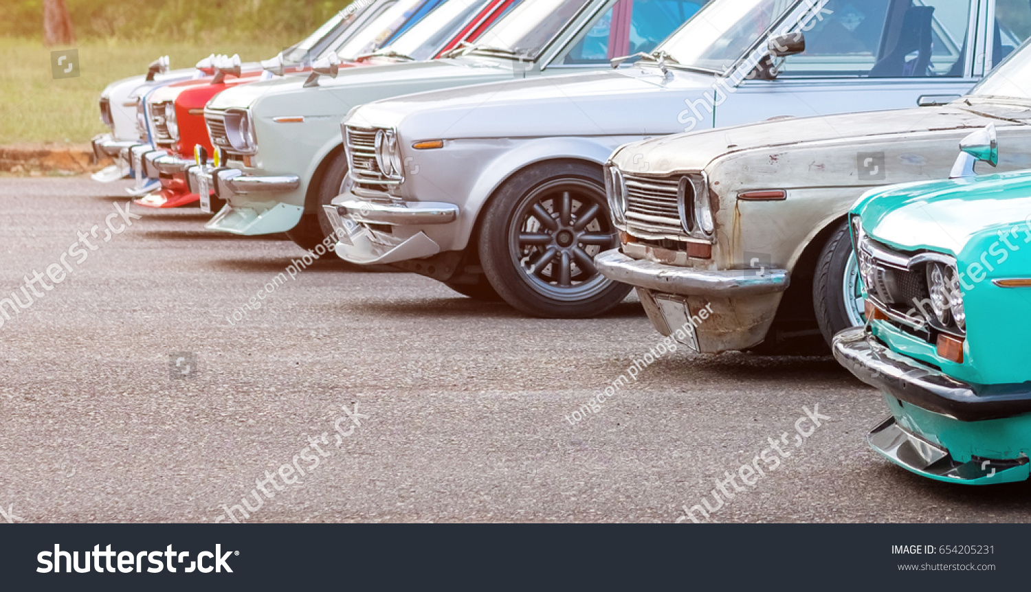 Classic cars in a row - vintage retro 