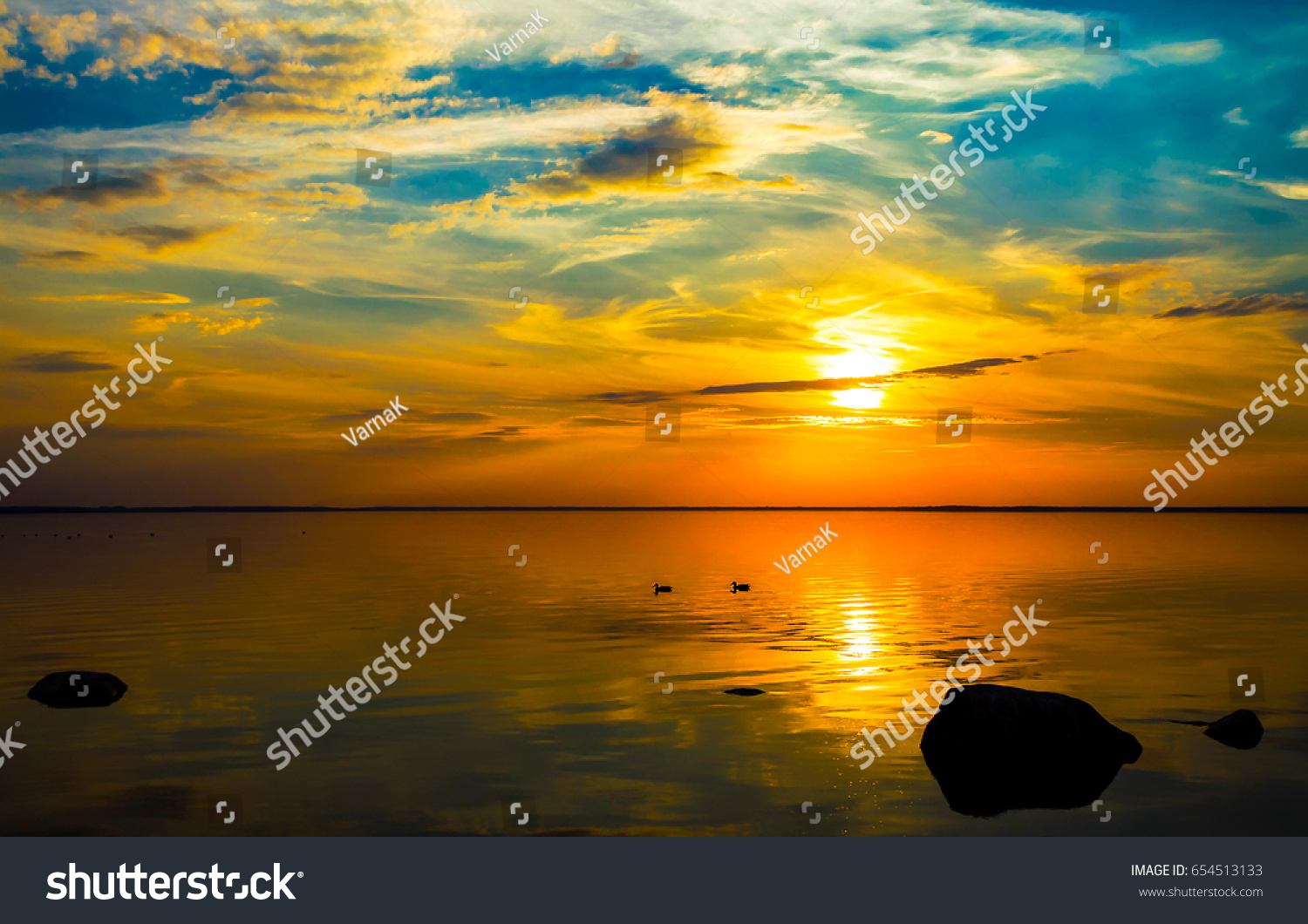 Sunset lake landscape