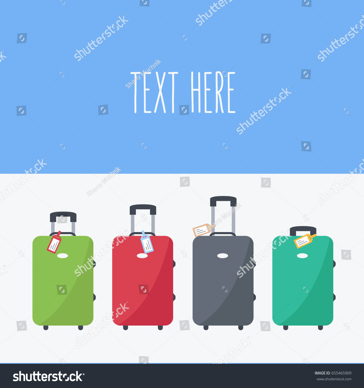 four luggage in the airport. Departing background with space & text on flat design. baggage & suitcases isolated cartoon vector. holiday & vacation for Tourism 