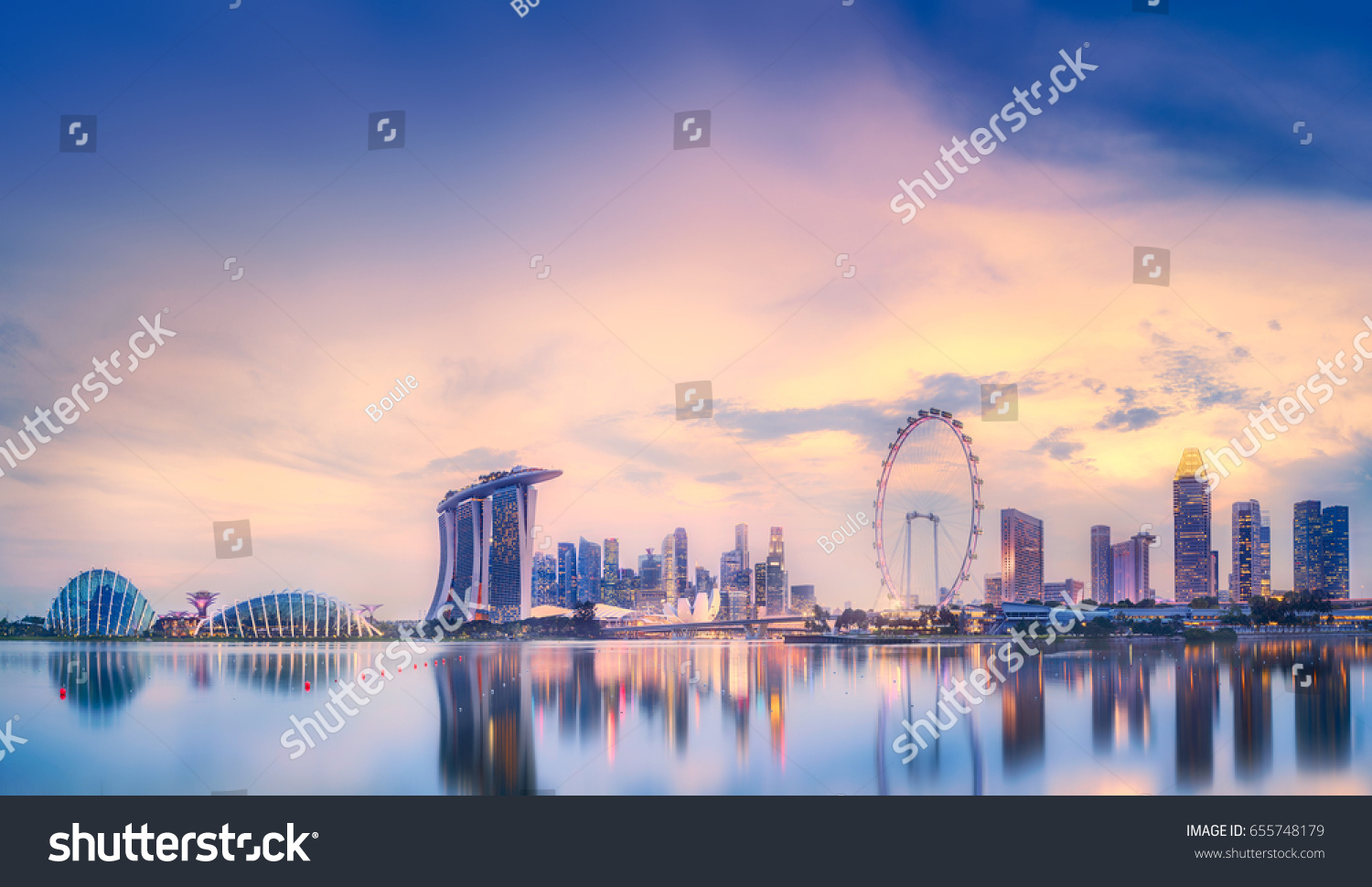 Vibrant panorama background of Singapore skyline at the business bay