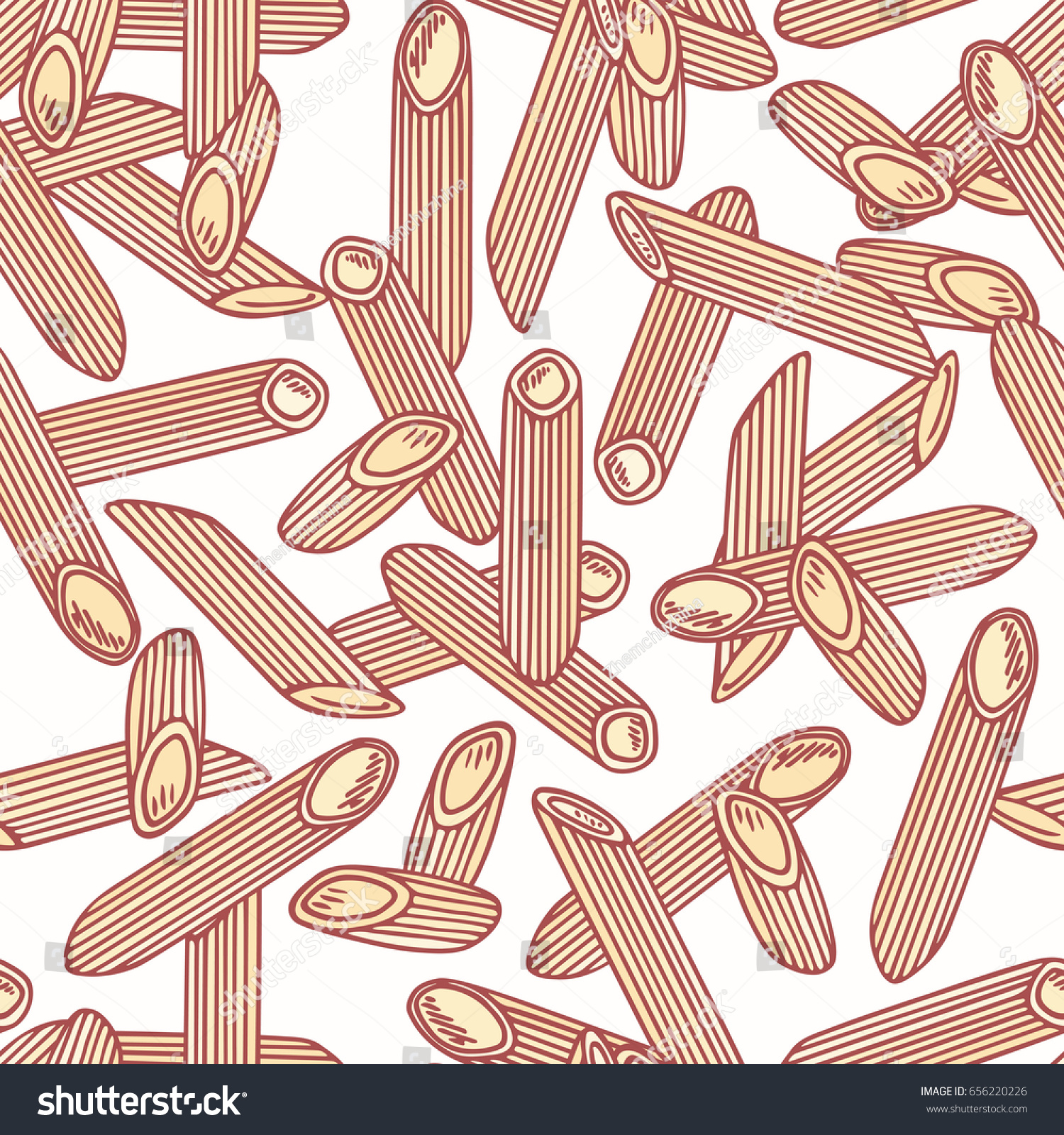 Hand drawn pasta penne seamless pattern. Background for restaurant or food package design. Vector illustration