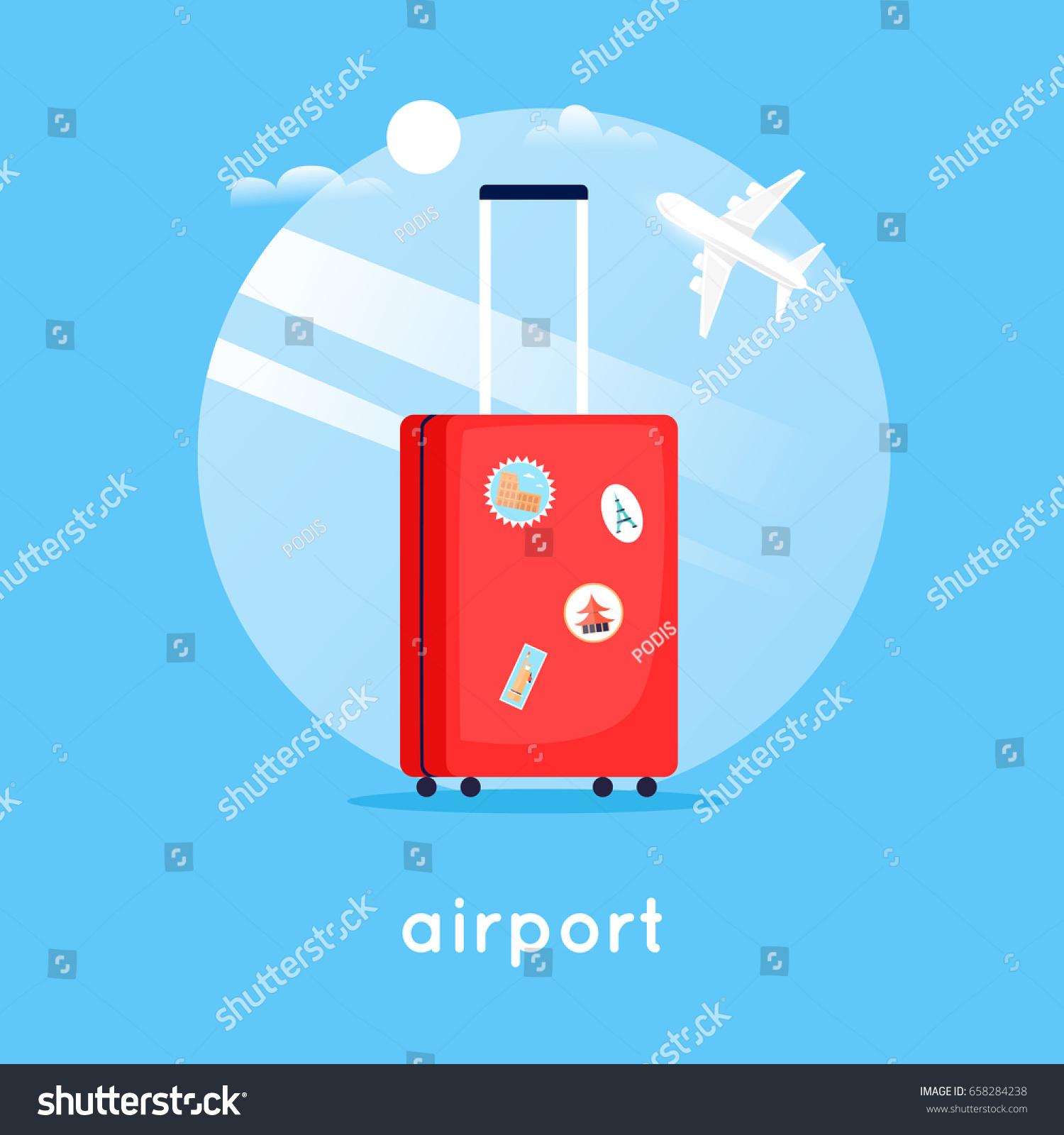 Travel suitcase at the airport. Flat design vector illustration.