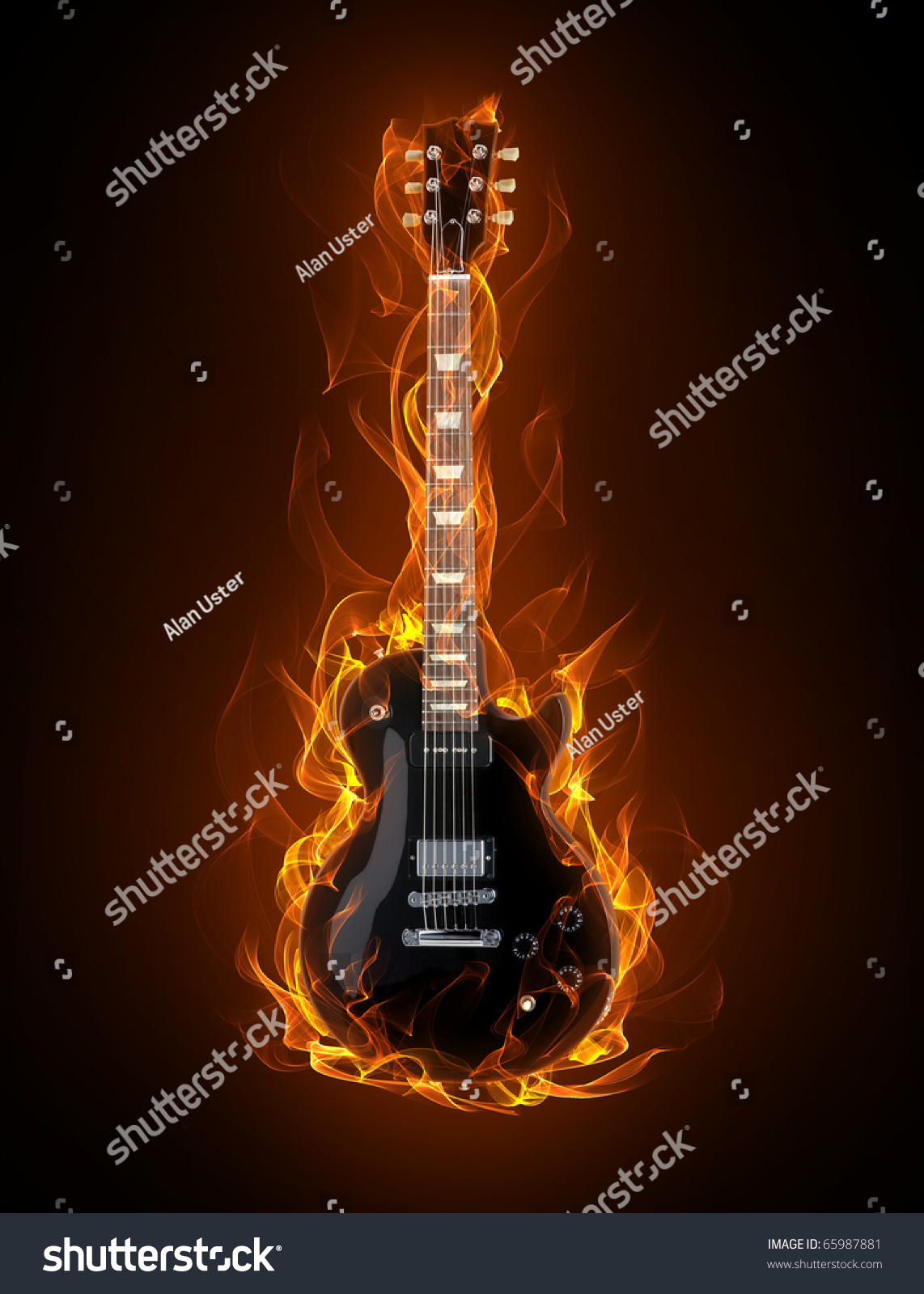 Electric guitar in fire and flames