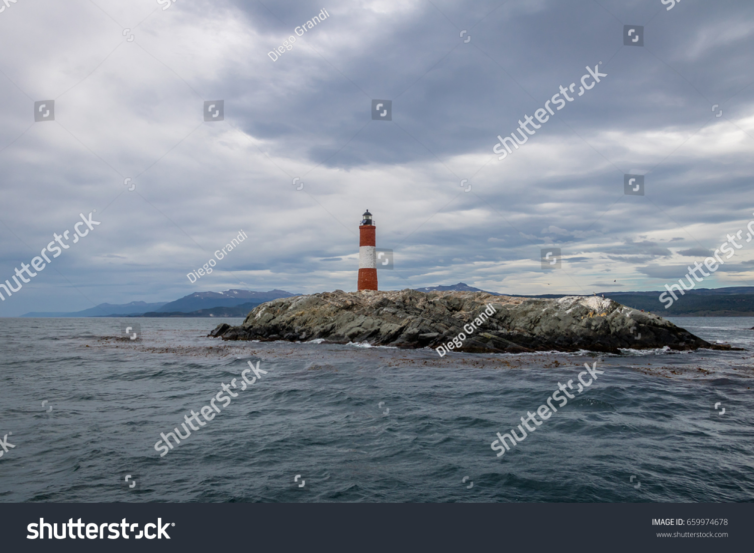 Les Eclaireurs Red and white lighthouse - Beagle Channel  Ushuaia  Argentina