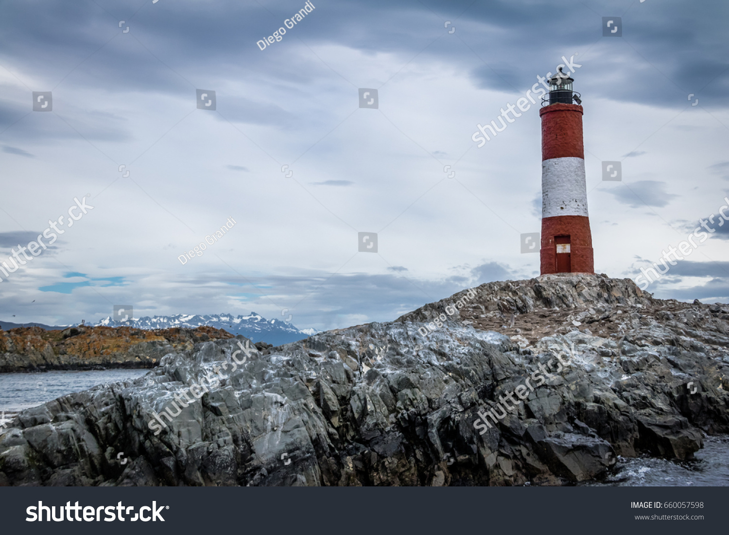 Les Eclaireurs Red and white lighthouse - Beagle Channel  Ushuaia  Argentina