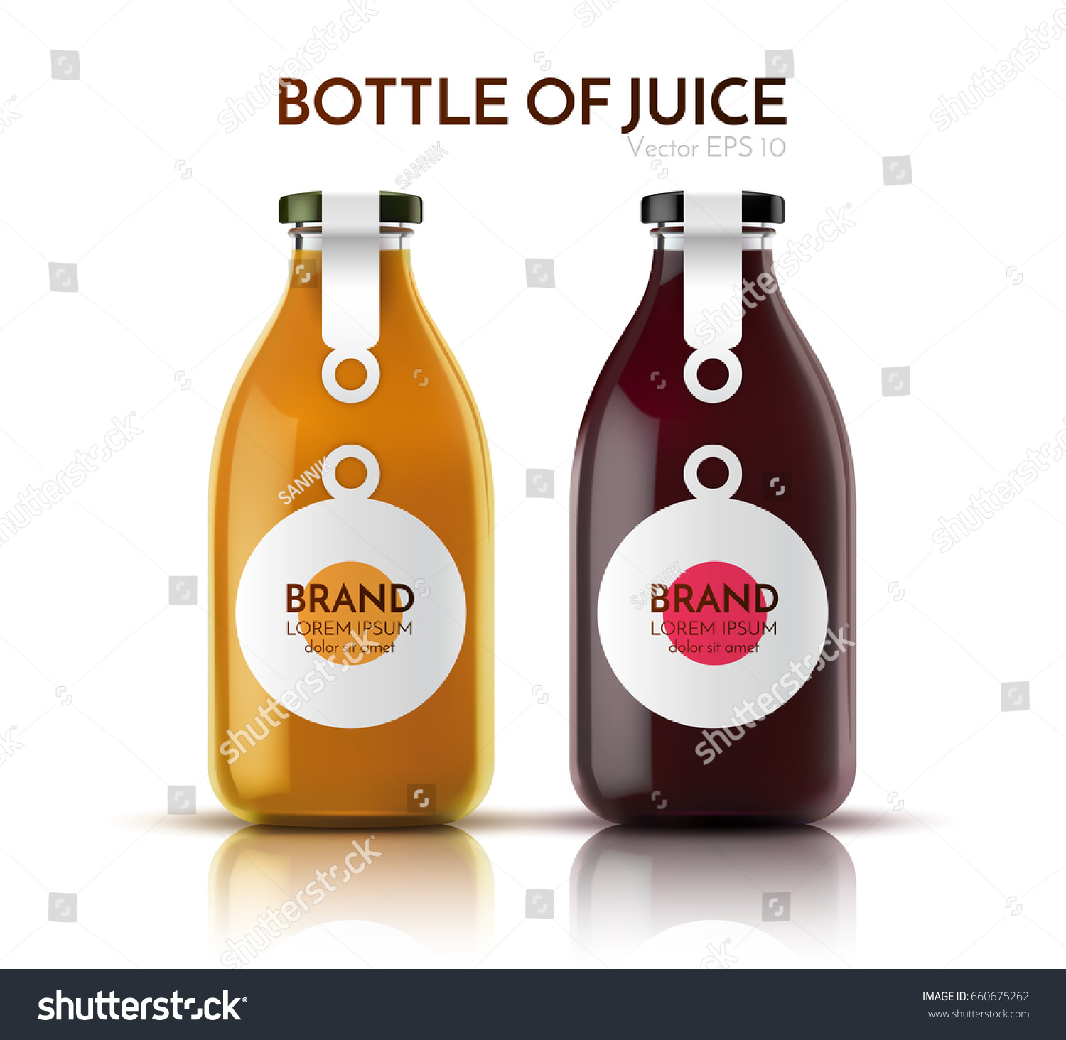 A realistic glass bottle of juice  drink  cocktail. Vector illustration.