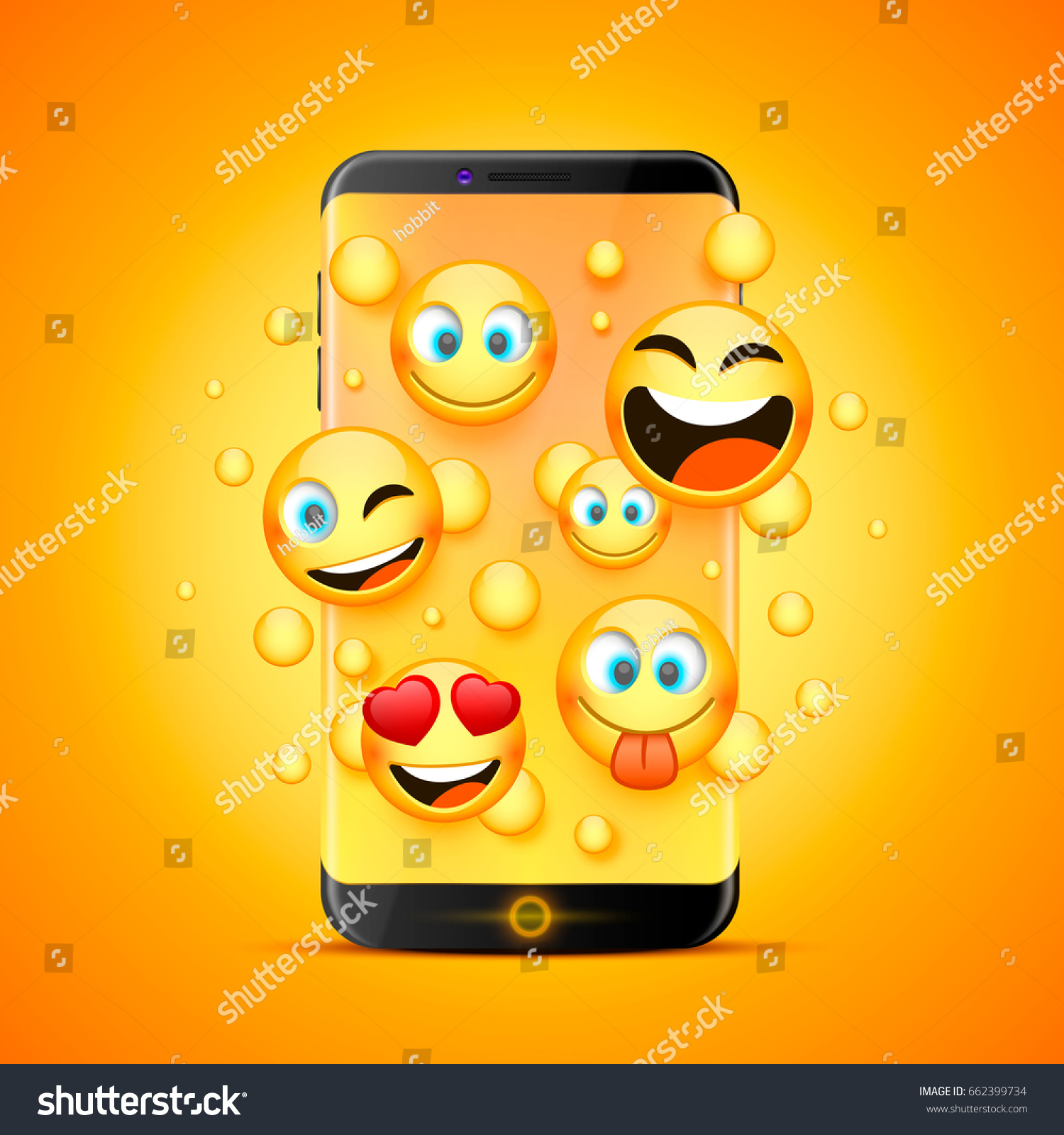 Icons for emoji from the phone on an orange background. Vector illustration