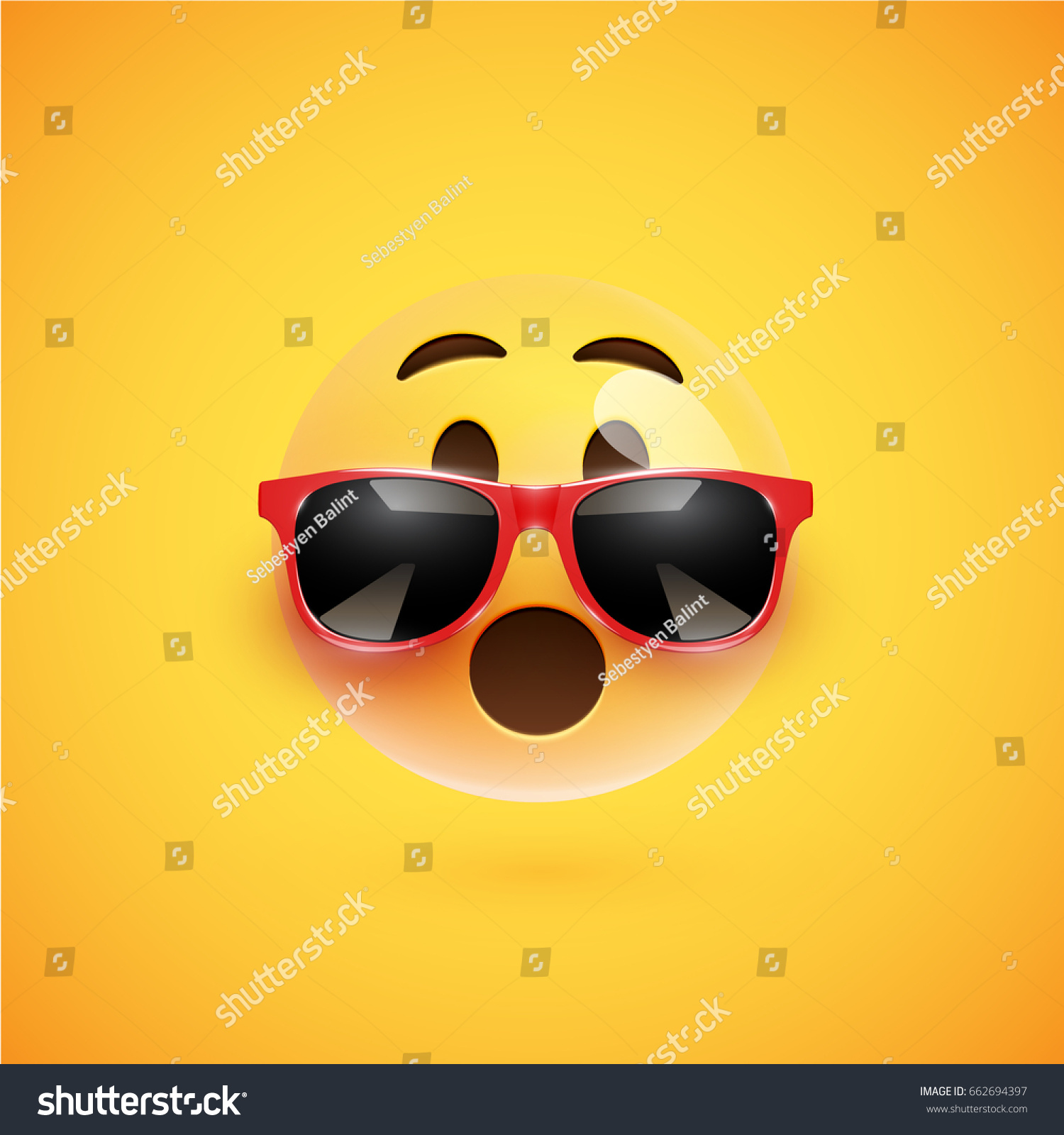 Yellow 3D smiley with sunglasses on yellow background  vector illustration
