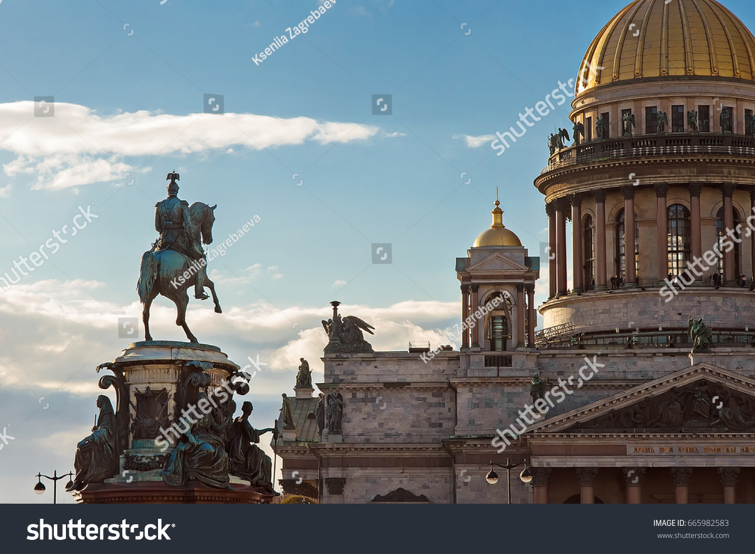 Gold dome of St. Isaac's Cathedral in Saint-Petersburg  Monument to Nikolay the First