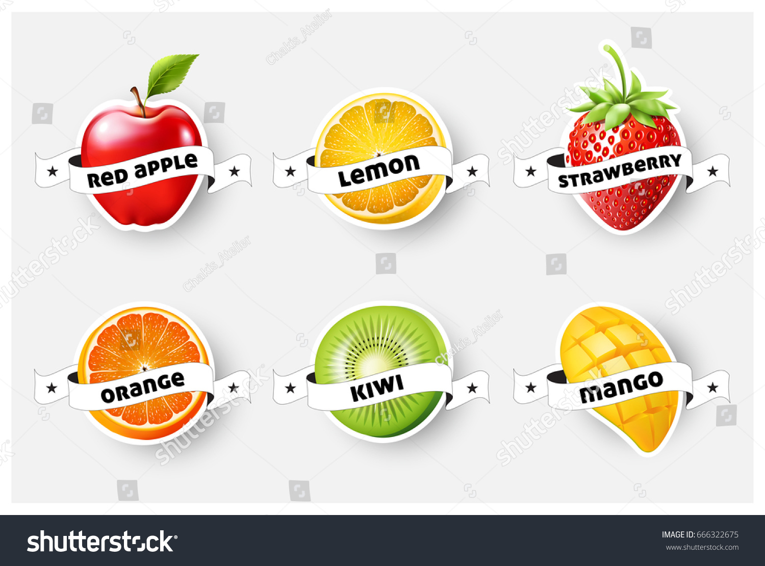 Set of orange  lemon  strawberry  kiwi  apple  mango juice smoothie  milk  cocktail and fresh labels splash. sticker  advertisement concept vector illustration