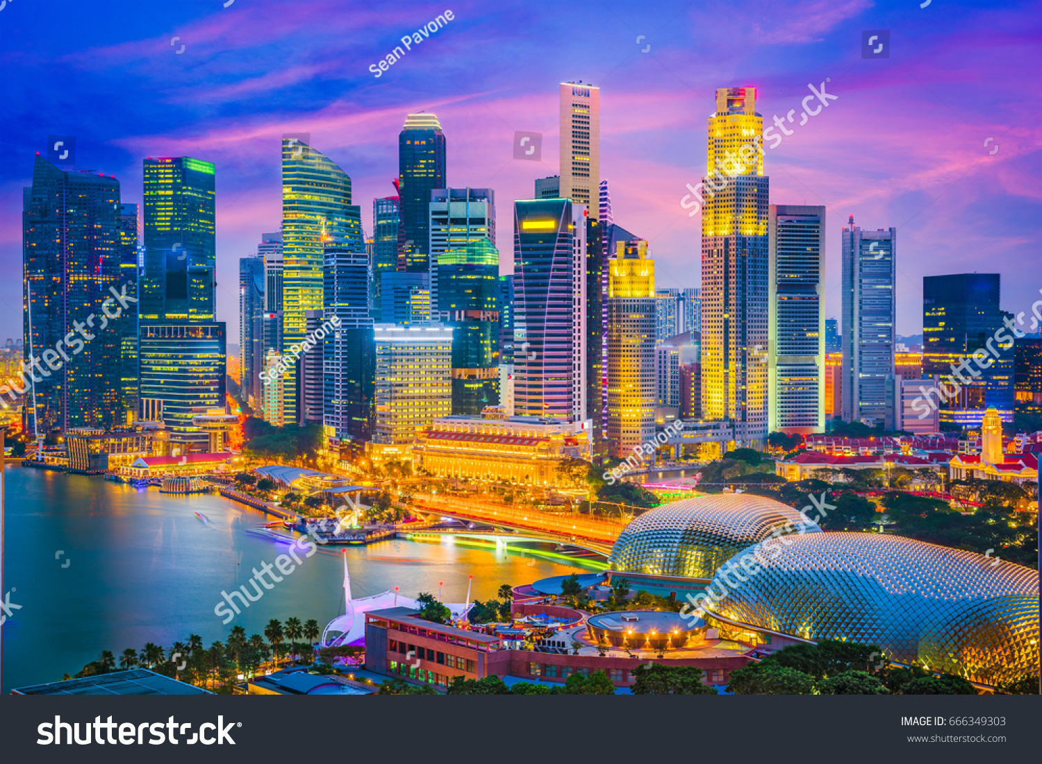 Singapore city skyline at twilight.