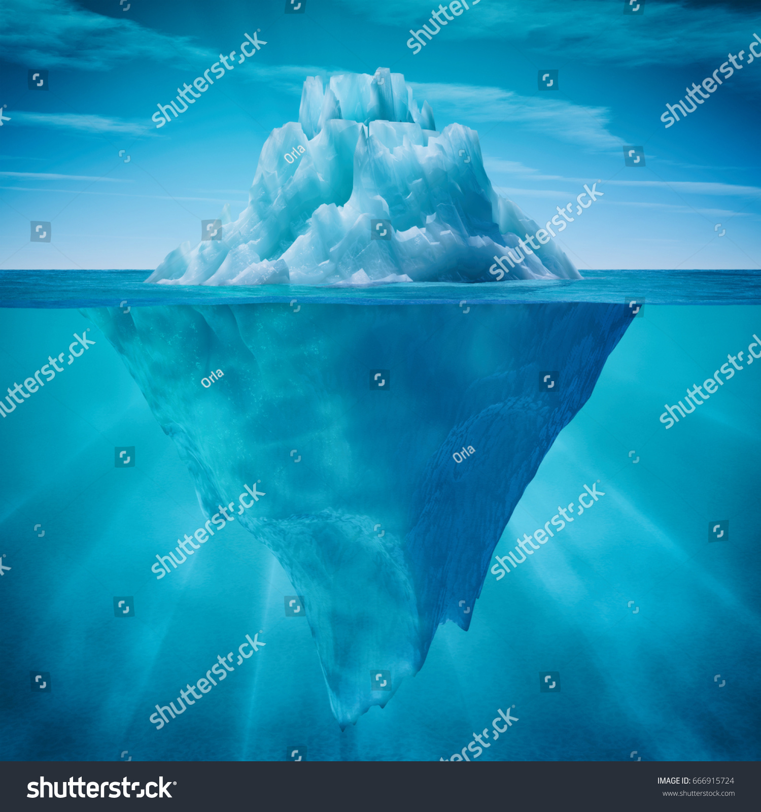 Underwater view of iceberg with beautiful transparent sea on background. This is a 3d render illustration