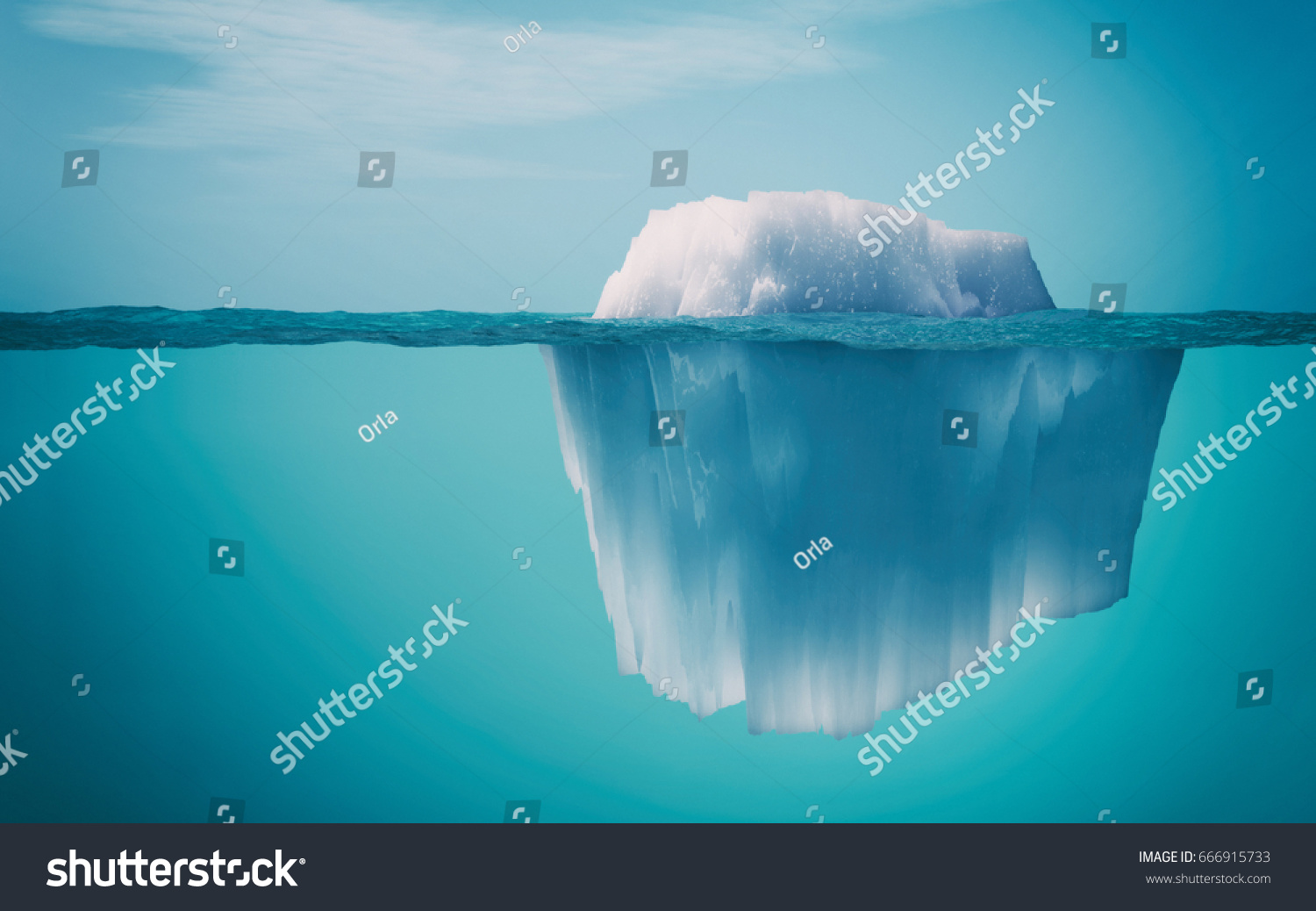 Underwater view of iceberg with beautiful transparent sea on background. This is a 3d render illustration