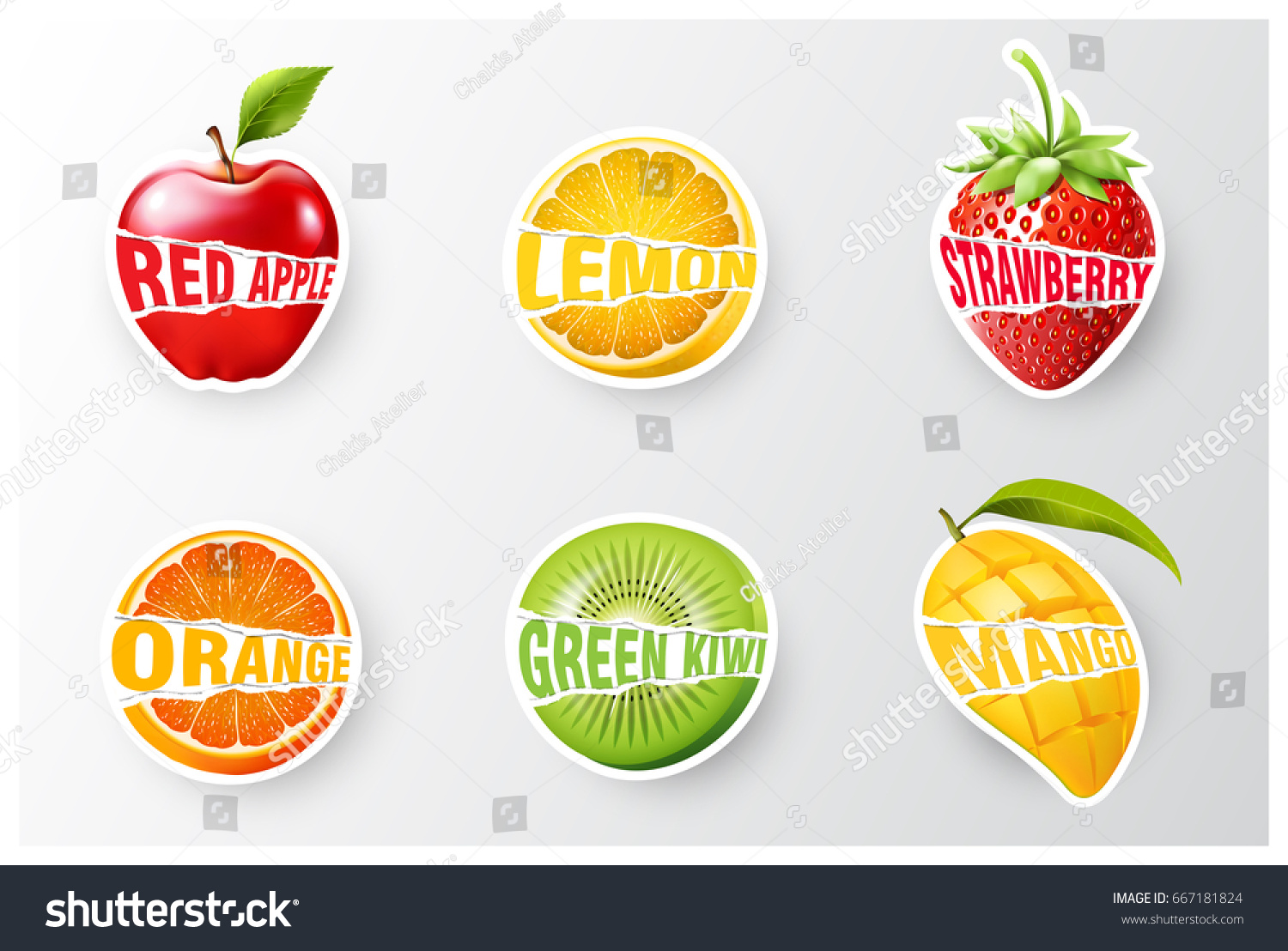 Set of orange  lemon  strawberry  kiwi  apple  mango juice smoothie  milk  cocktail and fresh labels splash. sticker  advertisement concept vector illustration