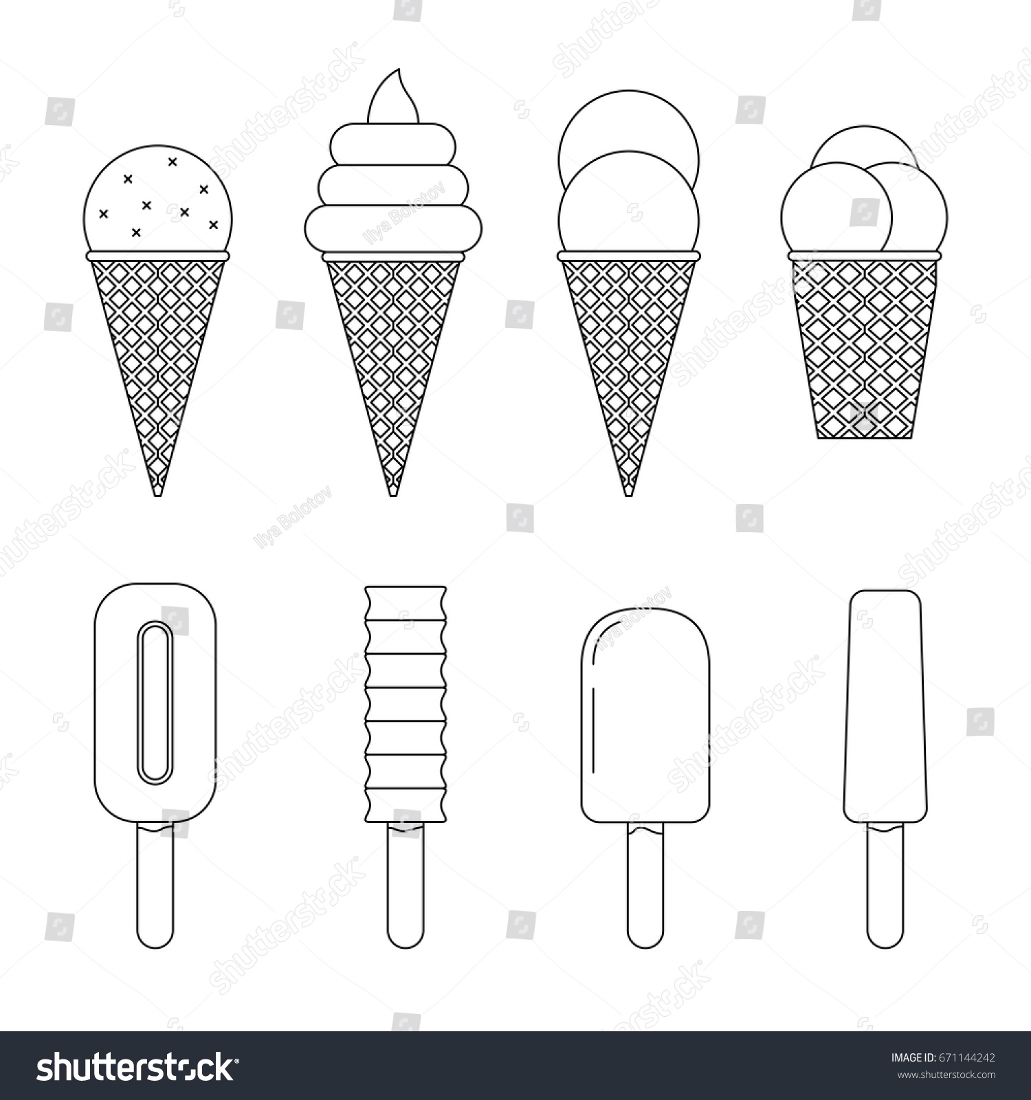 Ice cream line icons set. Vector thin illustrations of Ice cream with ...