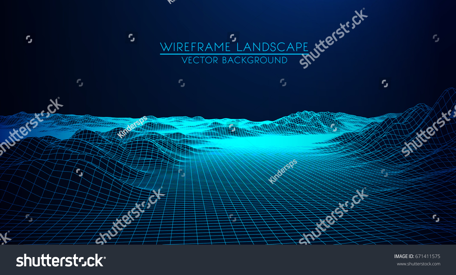 Abstract digital landscape with particles dots and stars on horizon. Wireframe landscape background. Big Data. 3d futuristic vector illustration. 80s Retro Sci-Fi Background