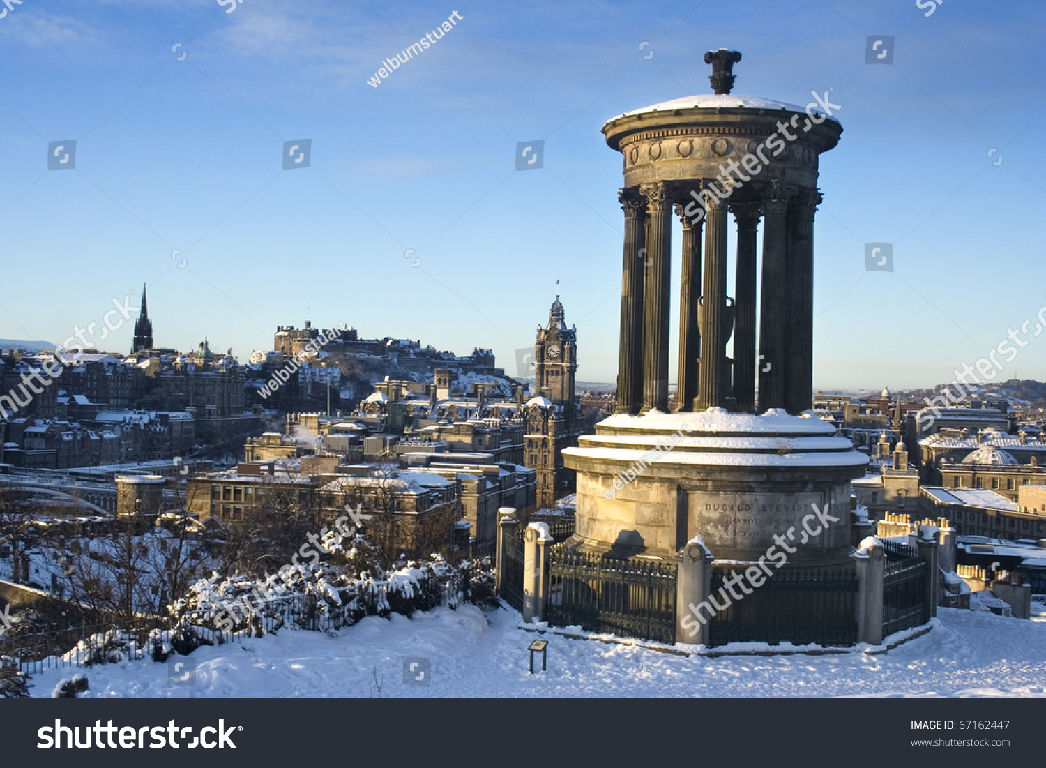 Edinburgh Castle from snowy Calton Hill