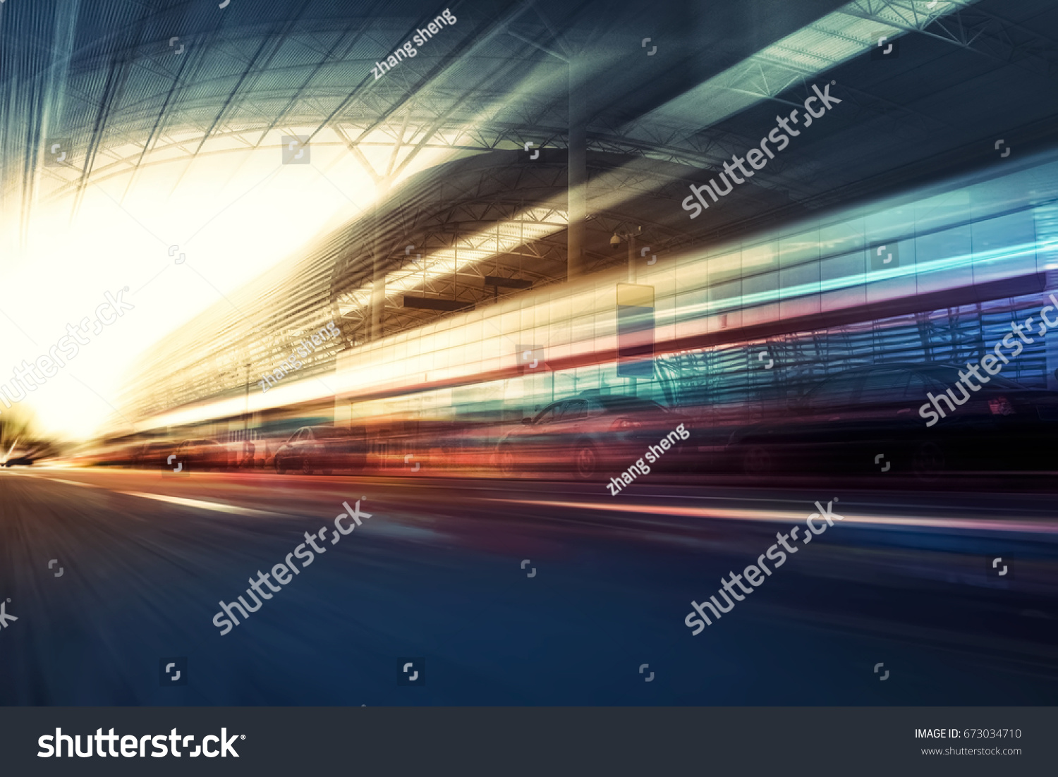 Blurry chromatic color tunnel car traffic motion blur. Motion blur  the speed and dynamics.