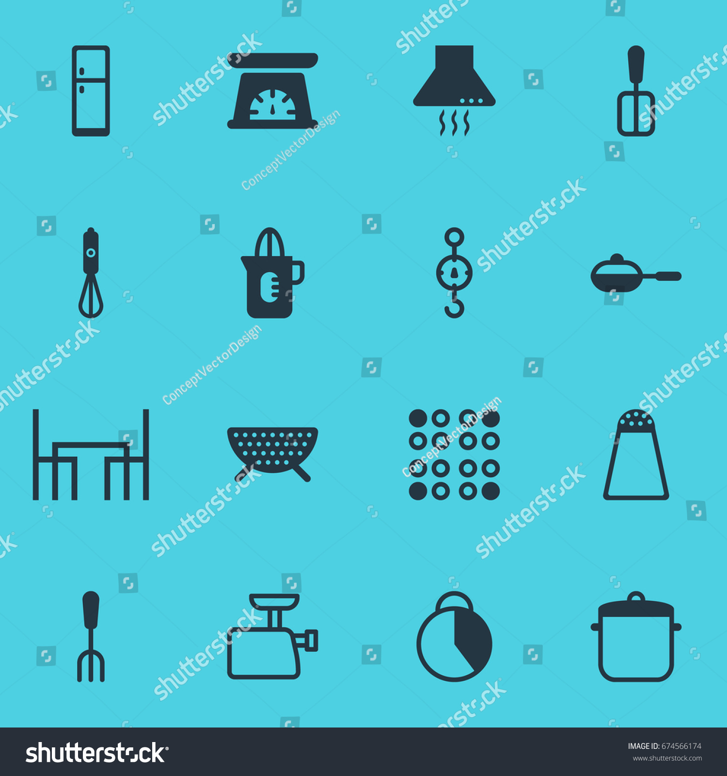 Vector Illustration Of 16 Restaurant Icons. Editable Pack Of Mincer  Refrigerator  Steelyard And Other Elements.