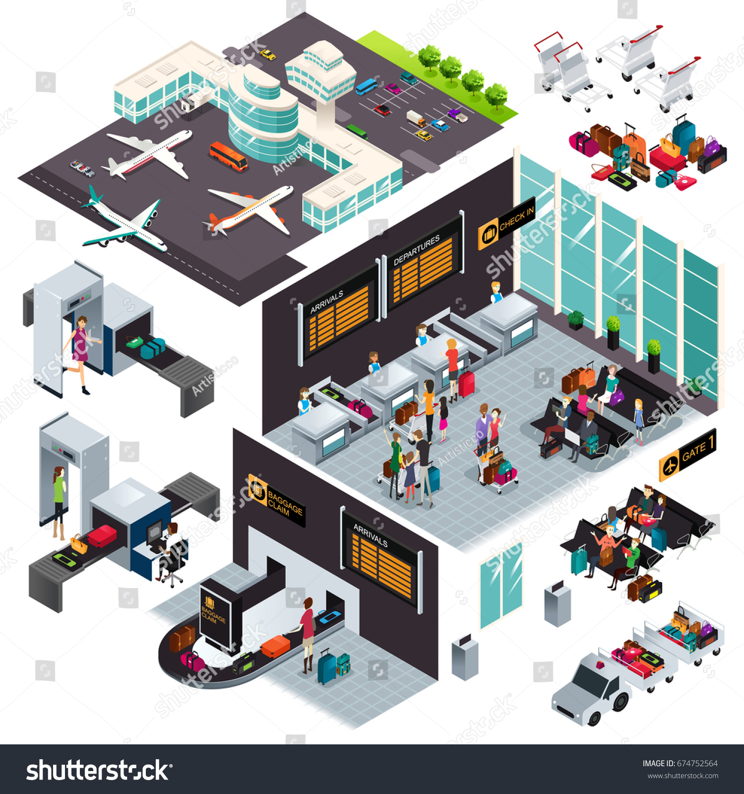 A vector illustration of Isometric Design of an Airport