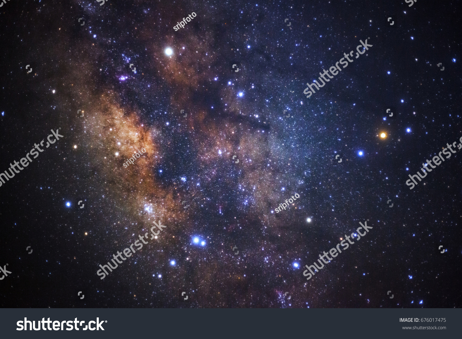 The center of milky way galaxy. Long exposure photograph.with grain