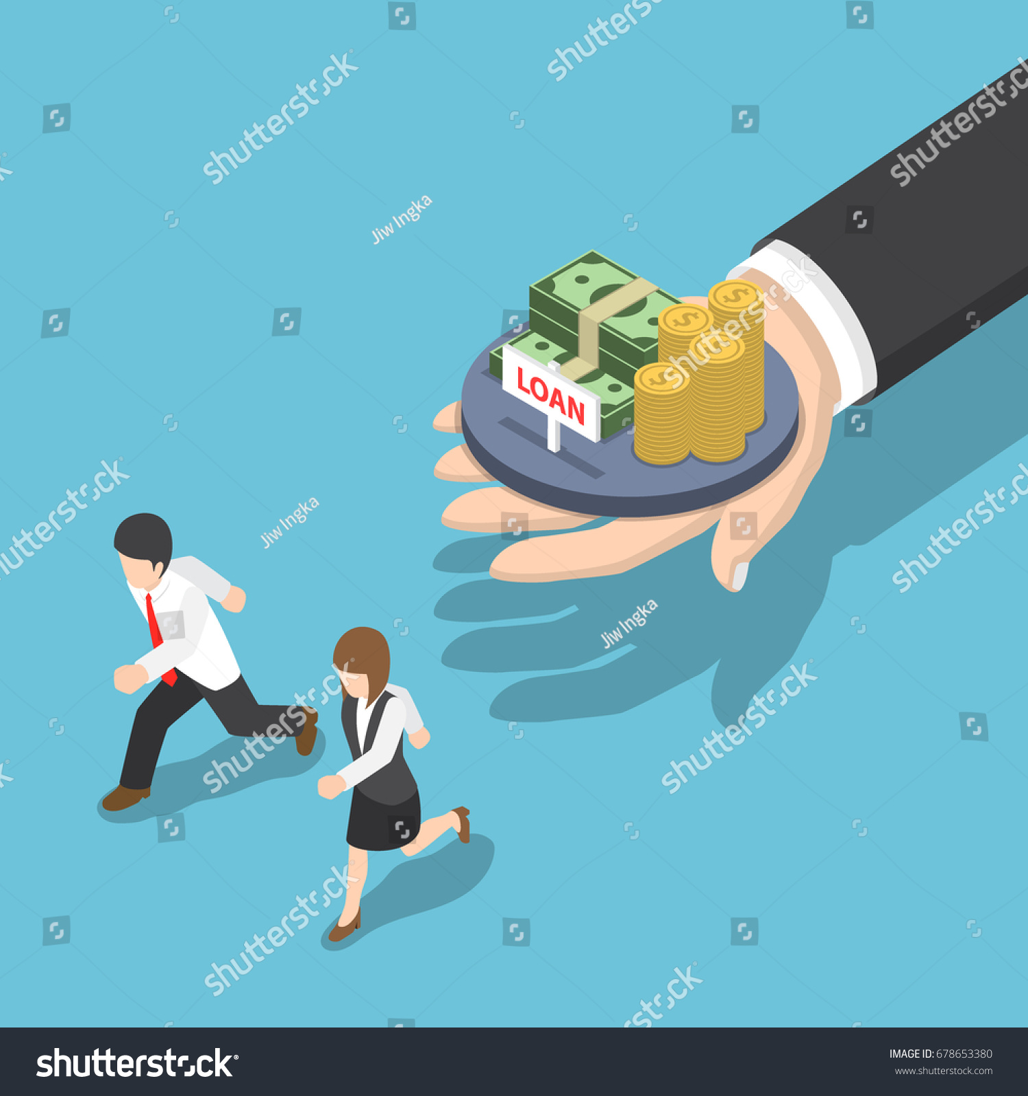 Flat 3d Isometric Business People Running Away from Loan Offer  Loan and Debt Concept