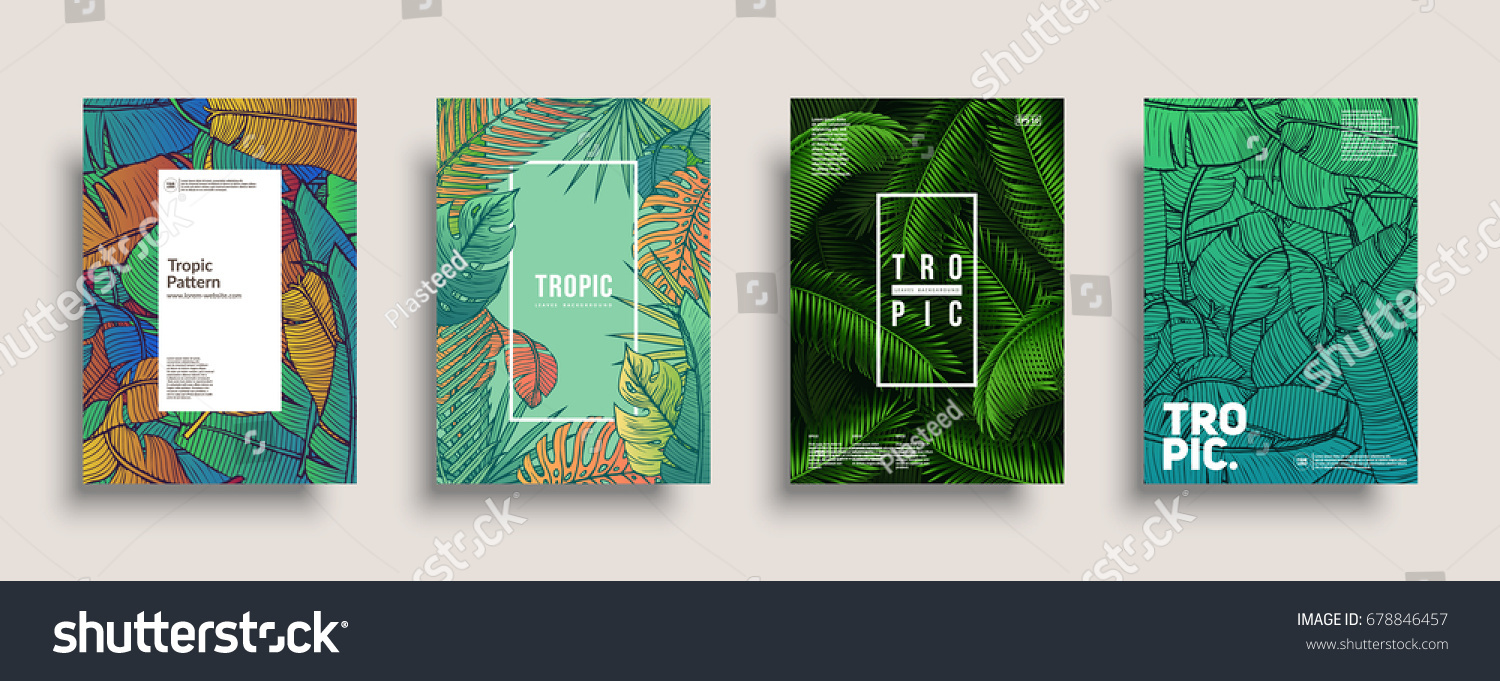 Tropic covers set. Cool floral patterns design. Eps10 vector.