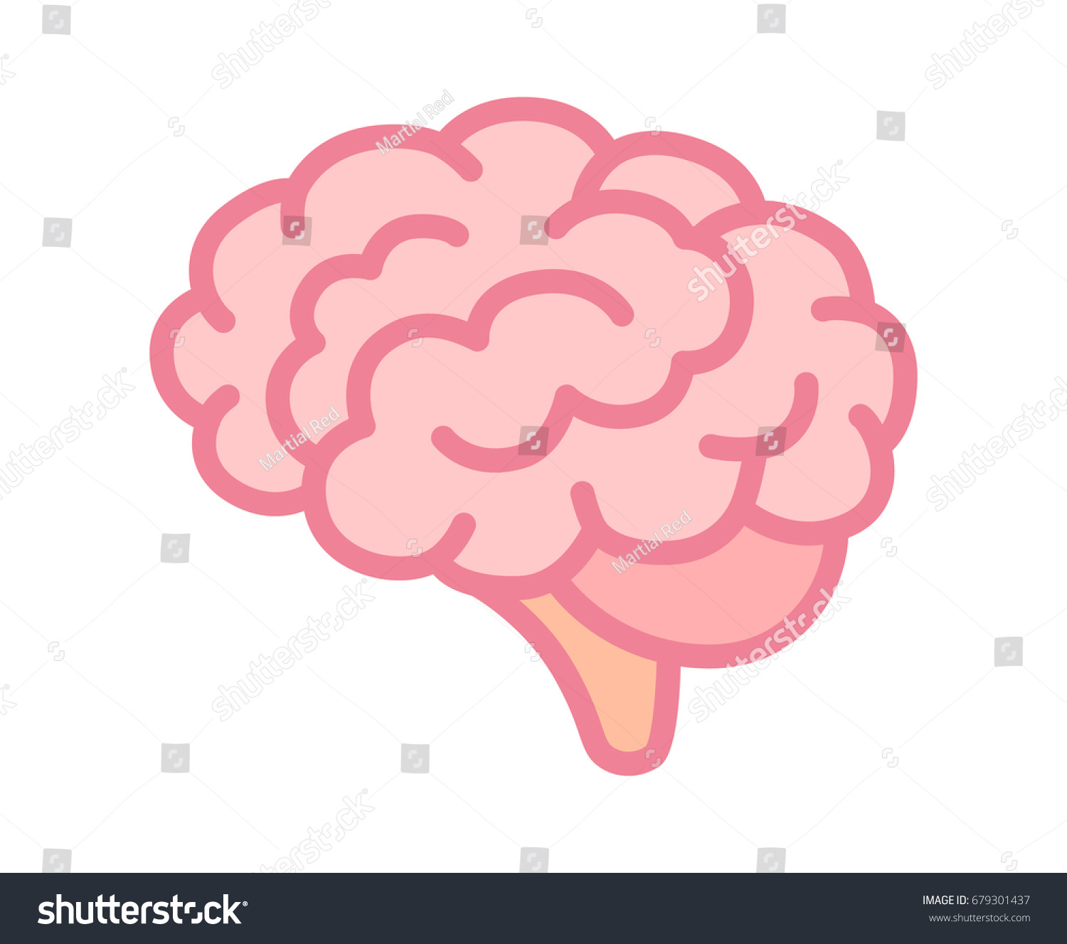 Brain or mind side view line art color vector icon for medical apps and websites
