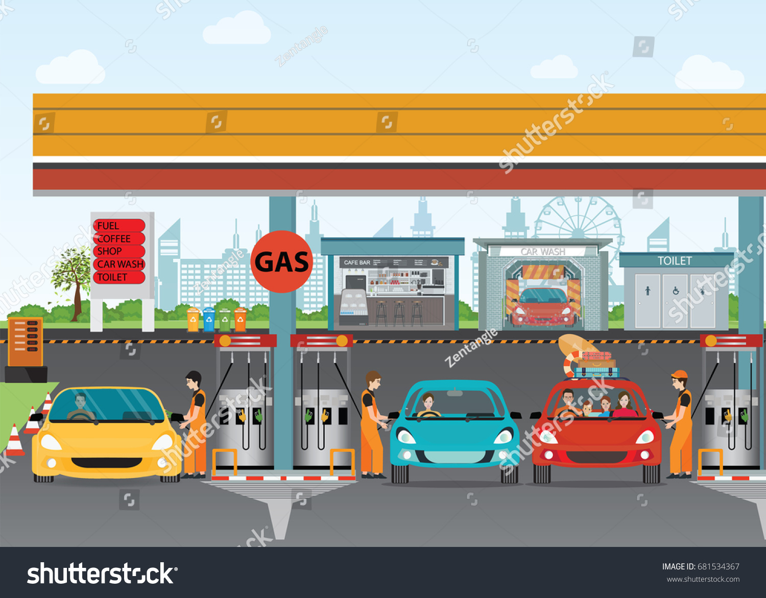 Gasoline and oil station or gas filling station  Energy conceptual  Vector flat illustration.