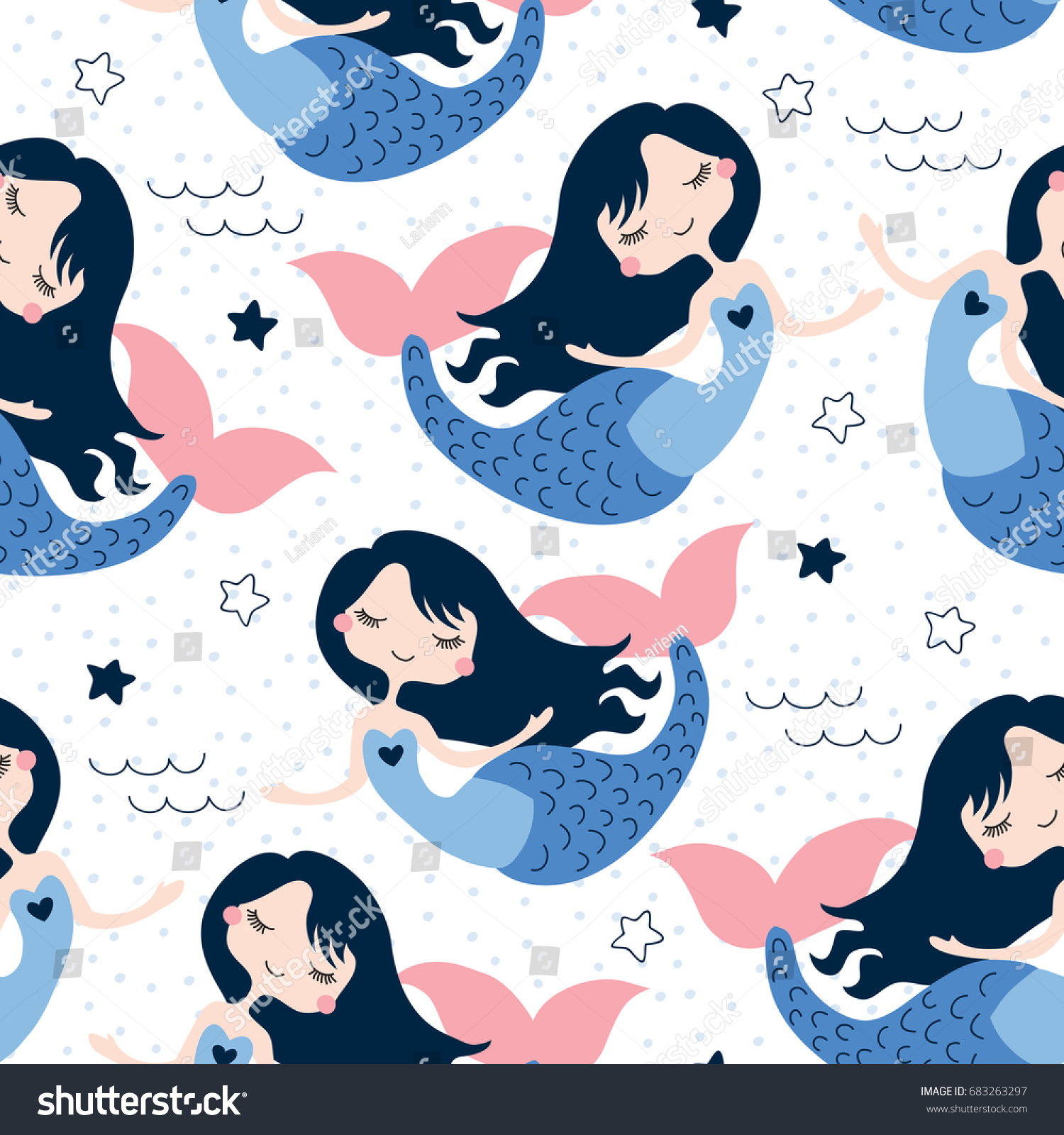 seamless beautiful mermaid girl pattern vector illustration