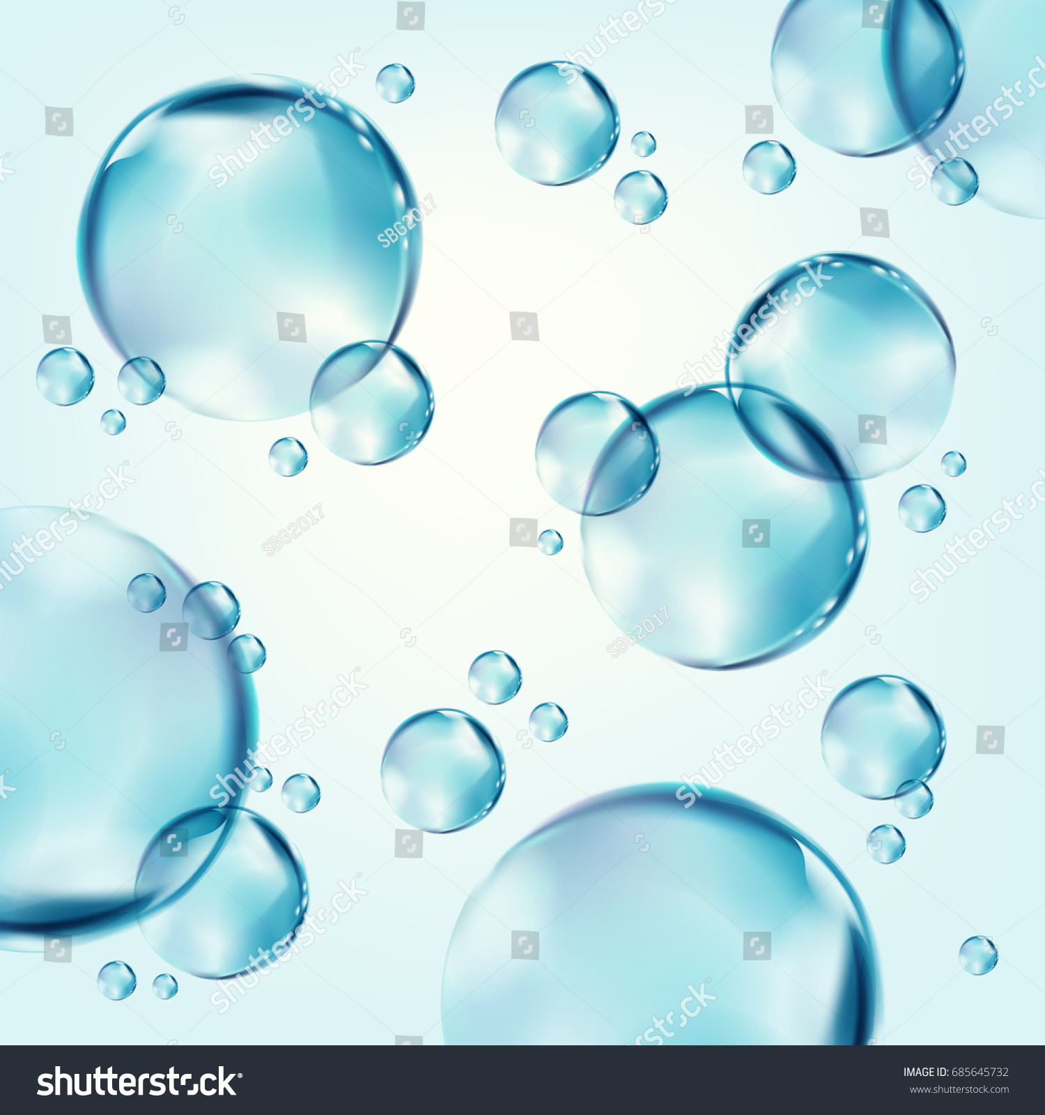 Pure blue water bubbles. Realistic vector bubbles.