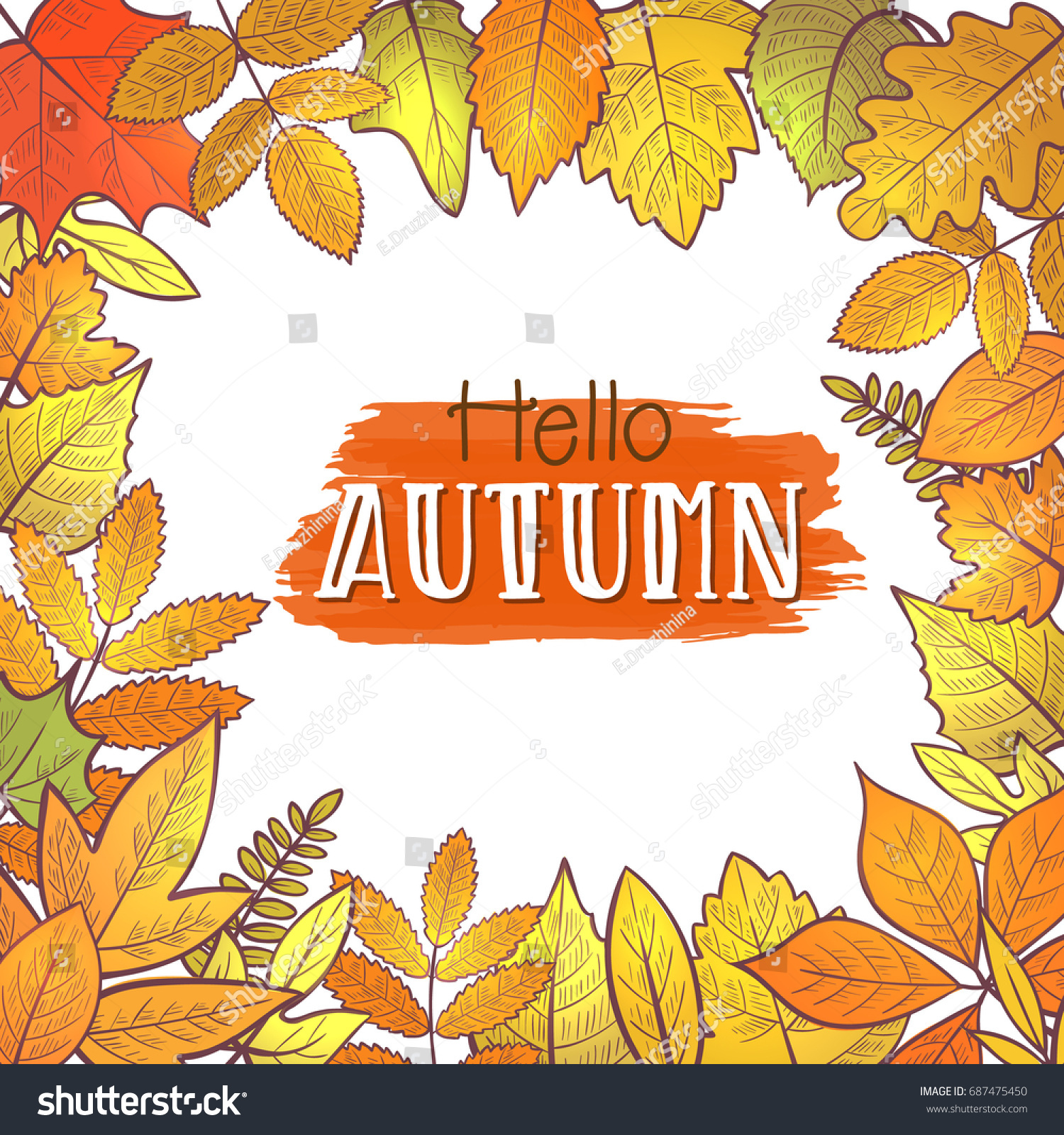 Background with colorful skeleton autumn leaves  hello autumn. Vector