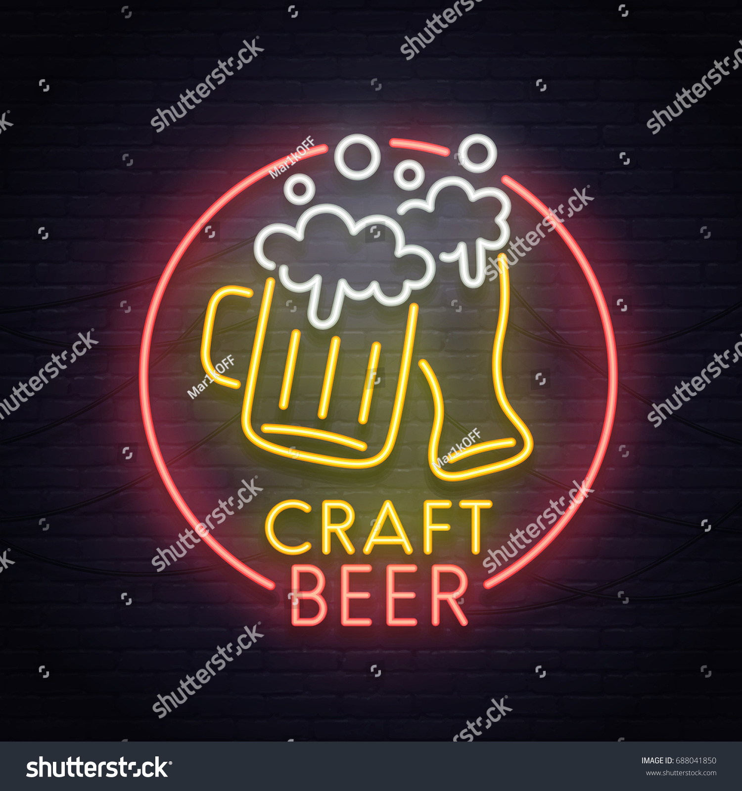 Beer neon sign  bright signboard  light banner. Beer logo  emblem