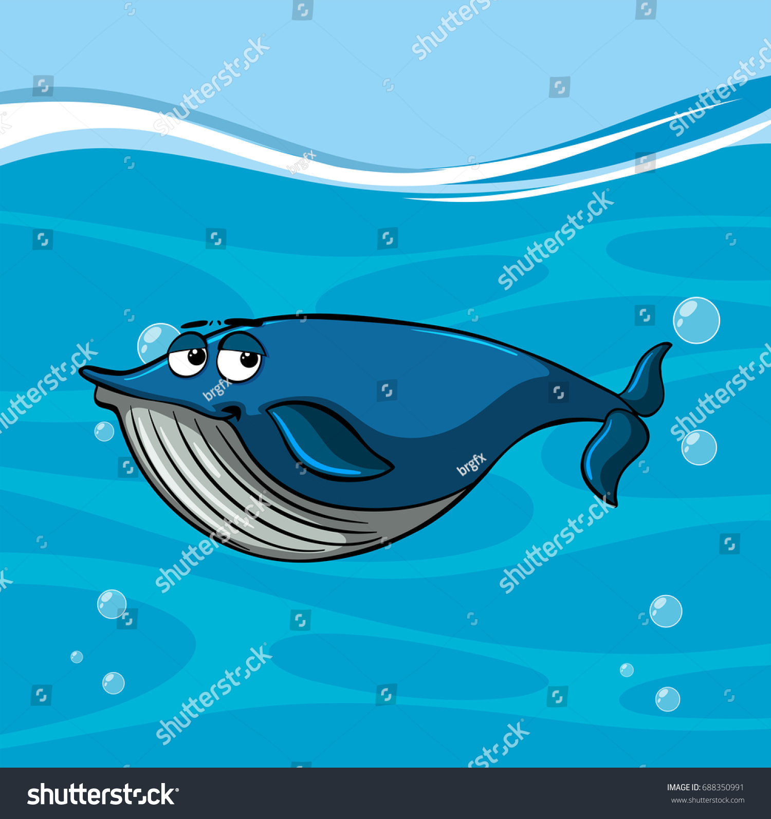 blue whale swims under the sea illustration