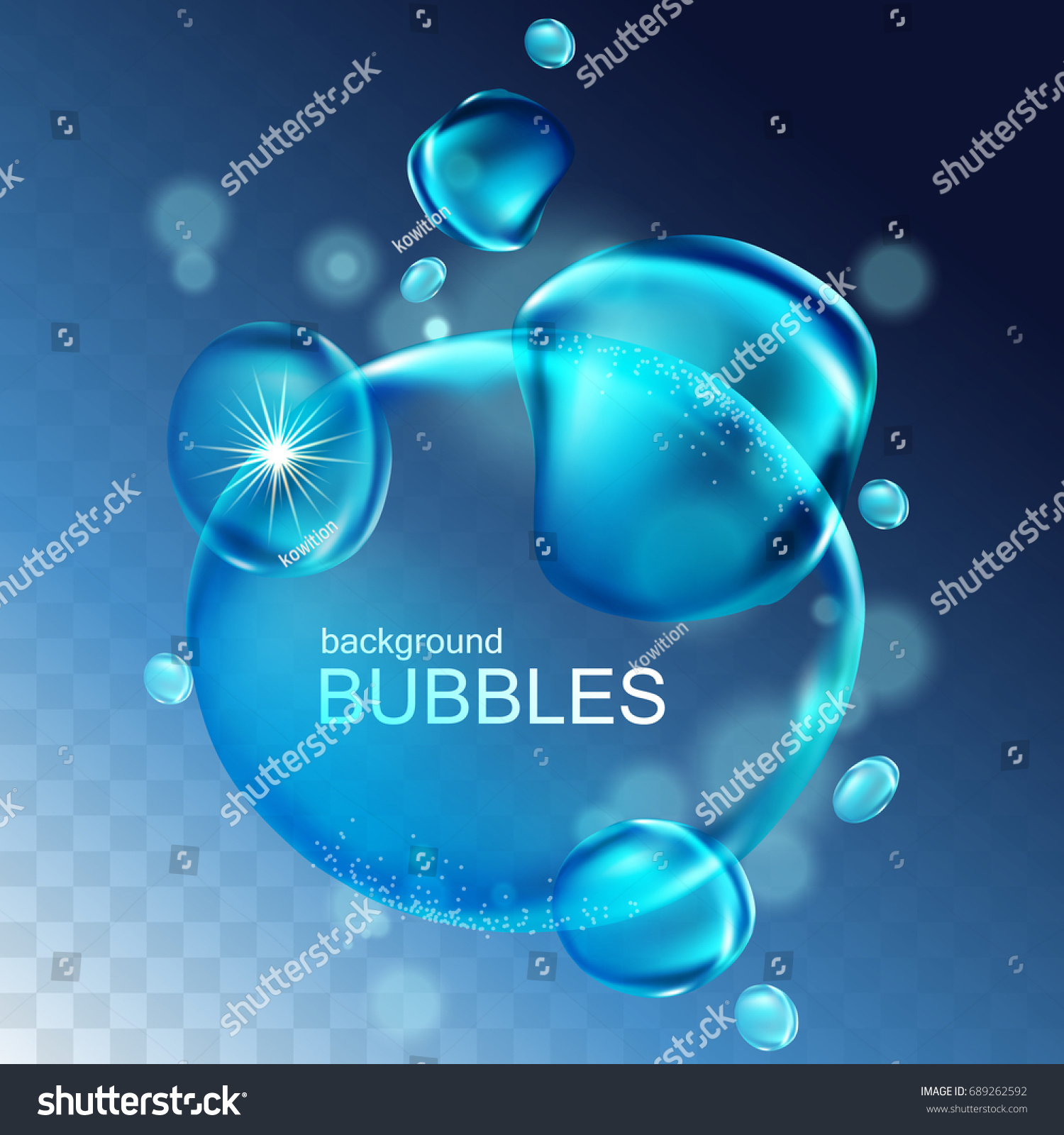 water bubbles with shining light  isolated light blue background