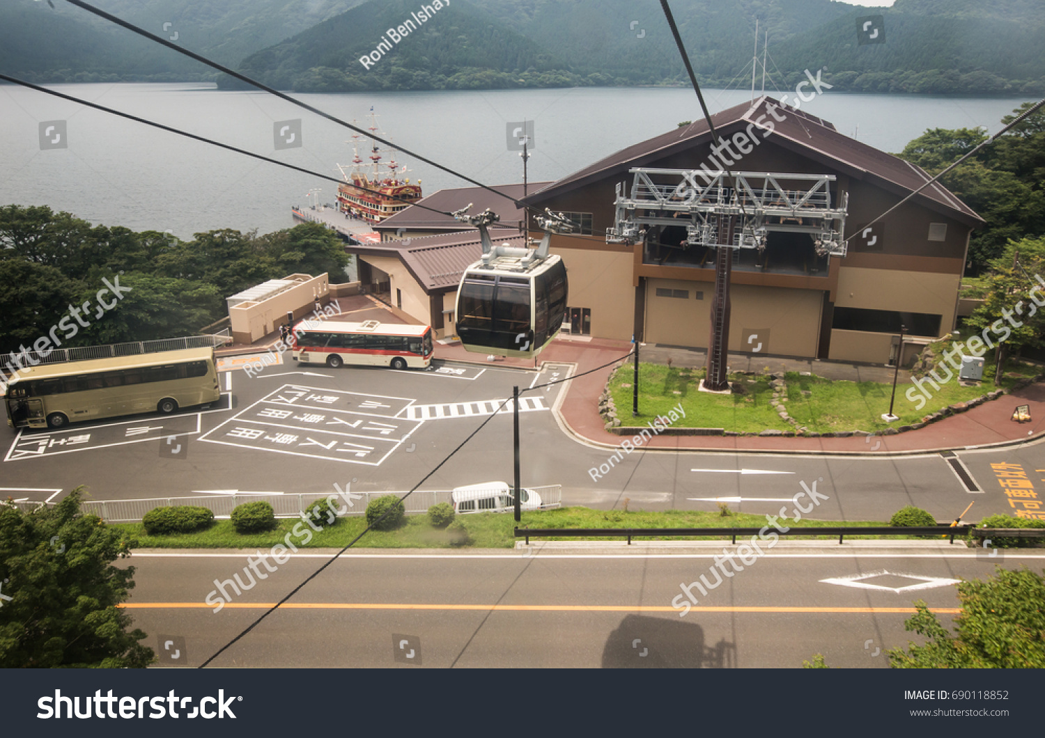 Hakone Ropeway cable car travelling to Owakudani valley at Hakone  Japan.