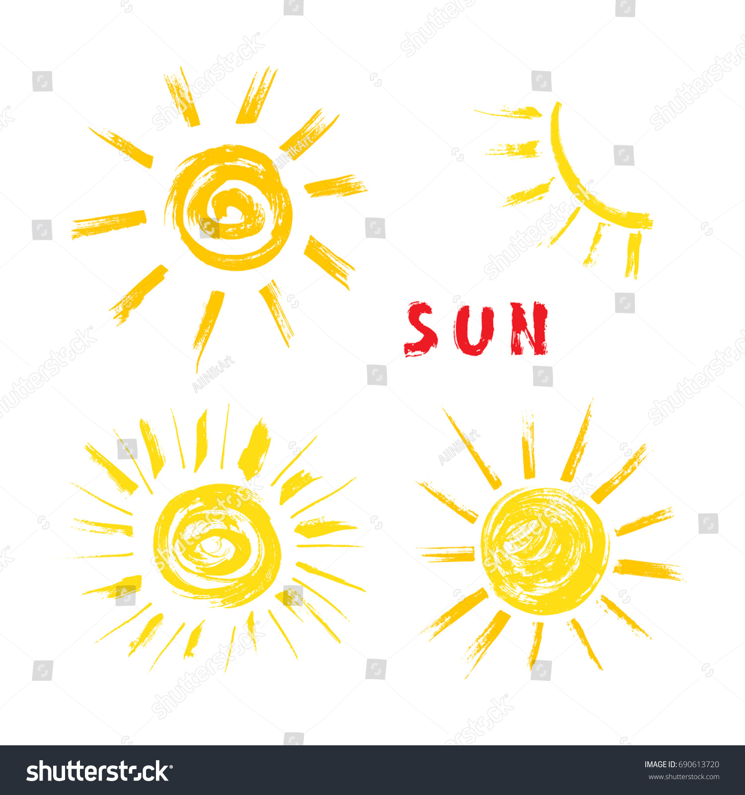 hand drawn grunge yellow suns