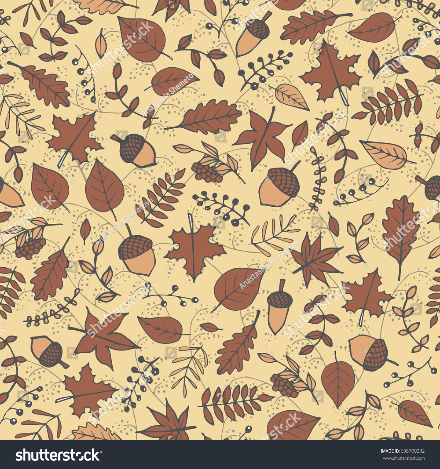 Colorful vector hand drawn pattern with autumn elements: foliage ...