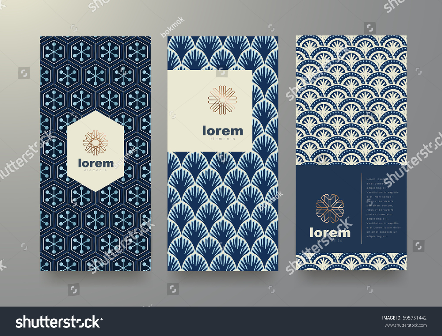 Vector set packaging templates with different texture japan style for luxury products.logo design with trendy linear style.vector illustration